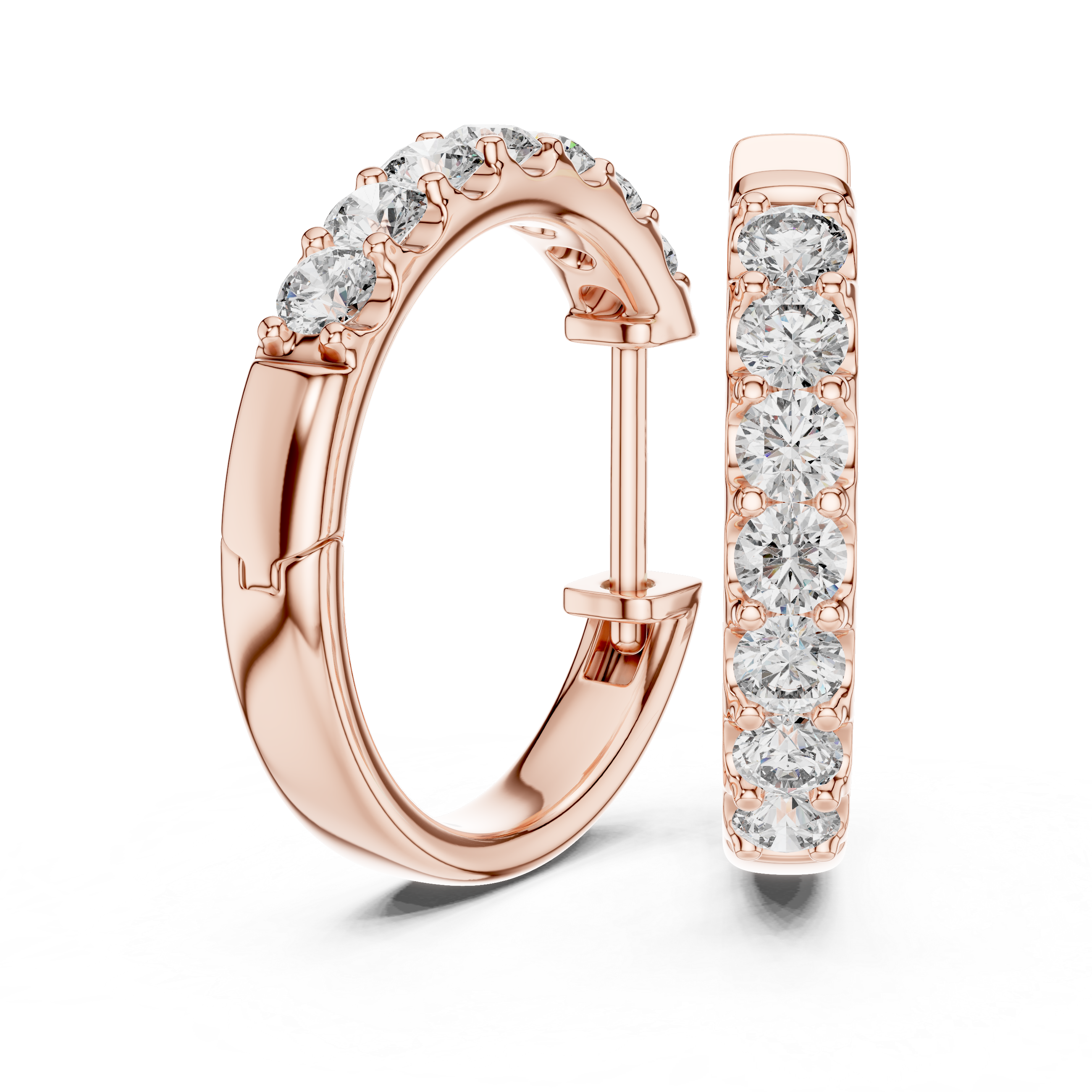 Diamond huggie hoop earrings with round diamonds in U-cut setting