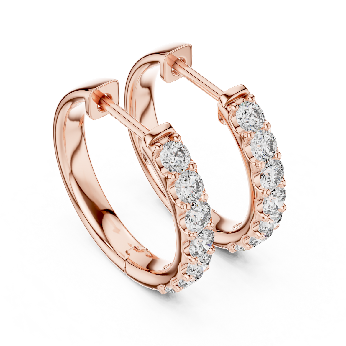 Diamond huggie hoop earrings with round diamonds in U-cut setting
