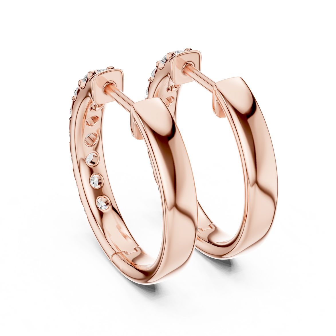 Diamond huggie hoop earrings with round diamonds in U-cut setting