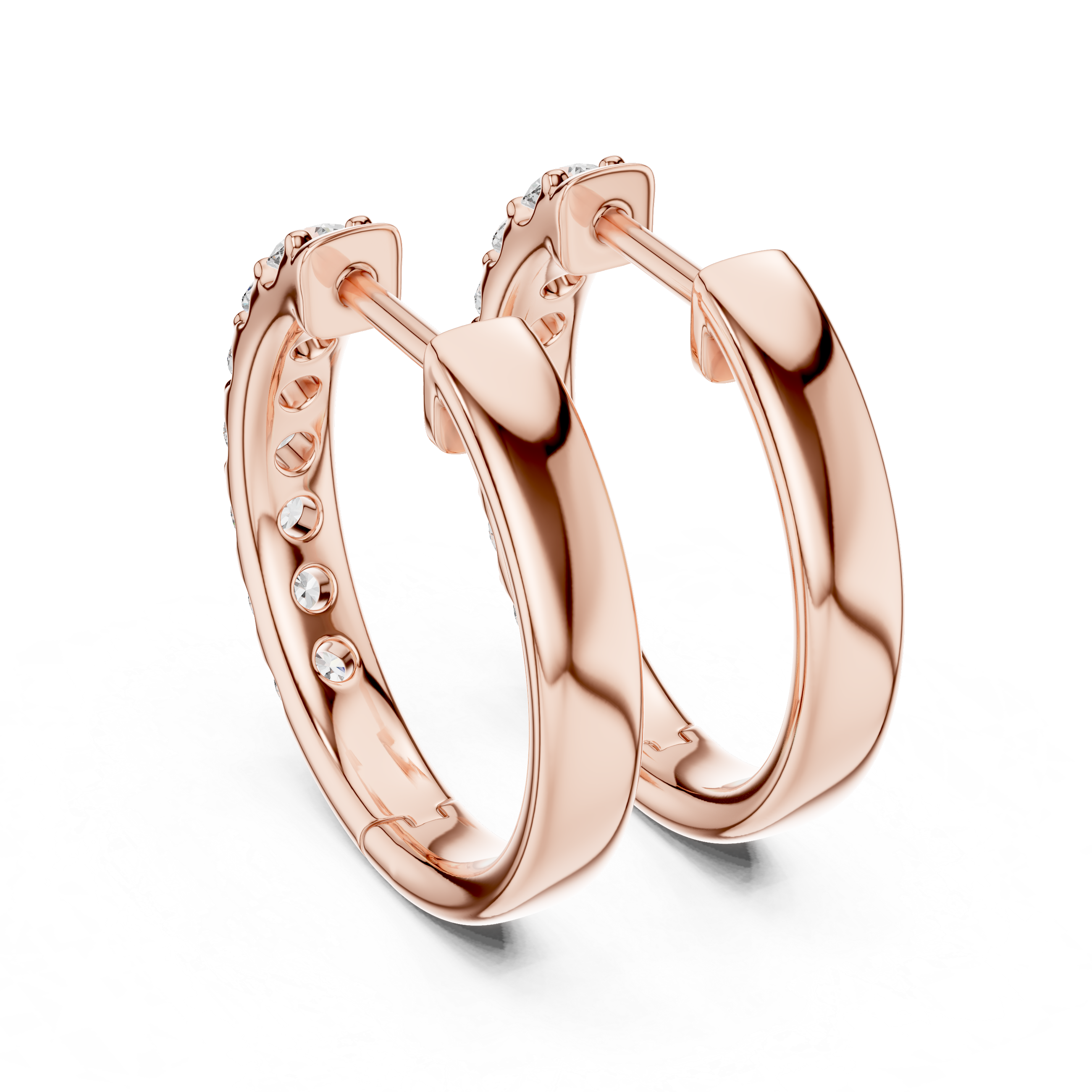 Diamond huggie hoop earrings with round diamonds in U-cut setting