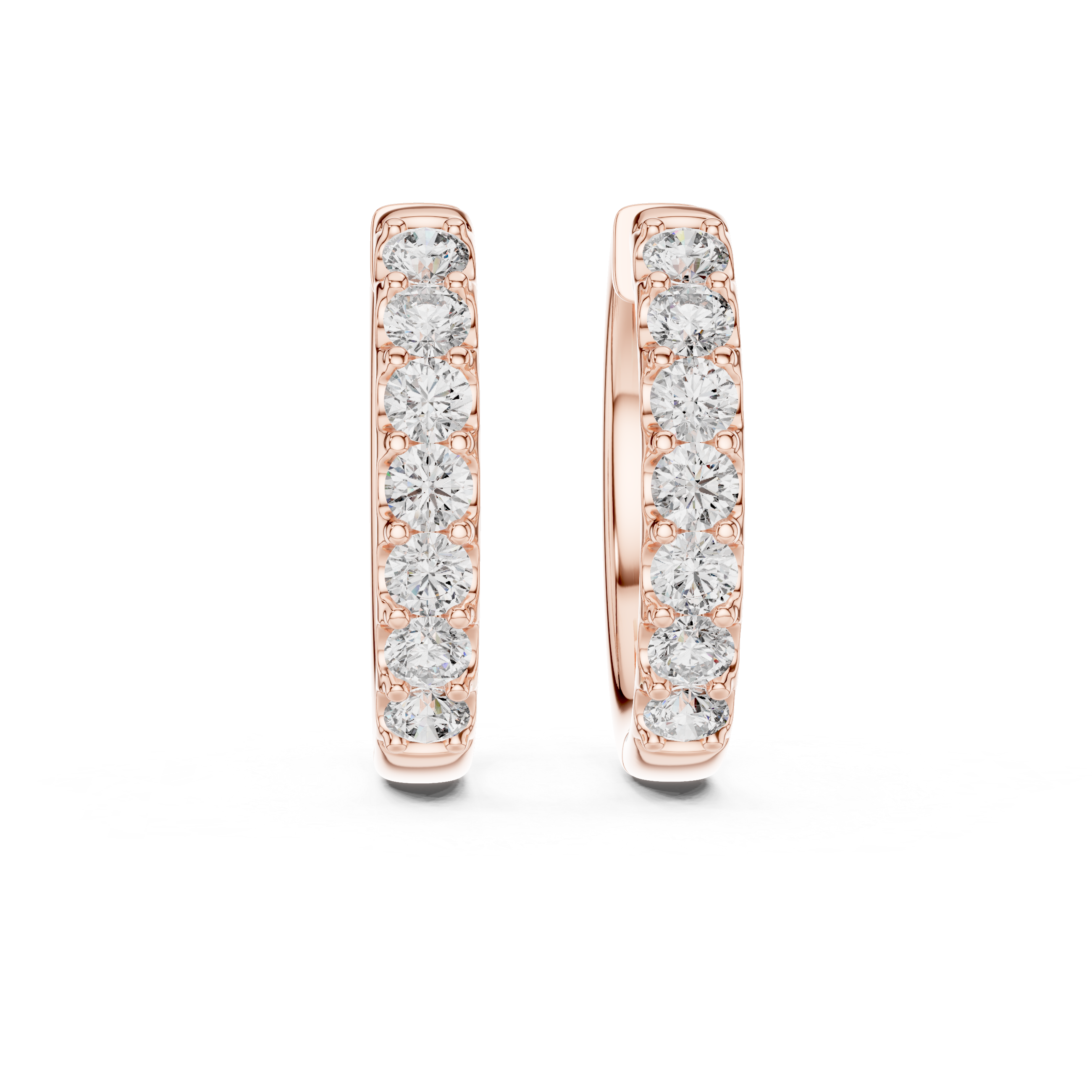Diamond huggie hoop earrings with round diamonds in U-cut setting