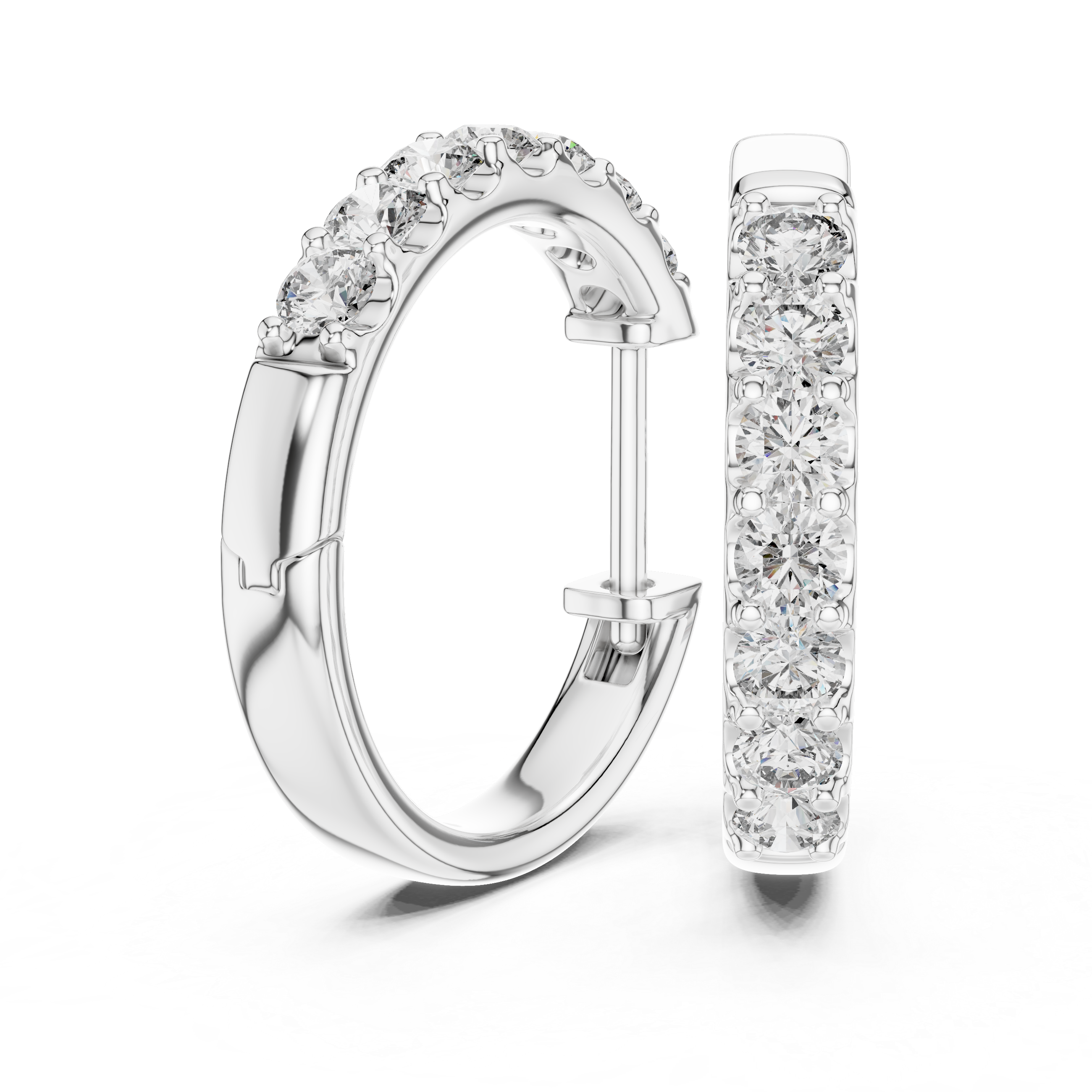 Diamond huggie hoop earrings with round diamonds in U-cut setting