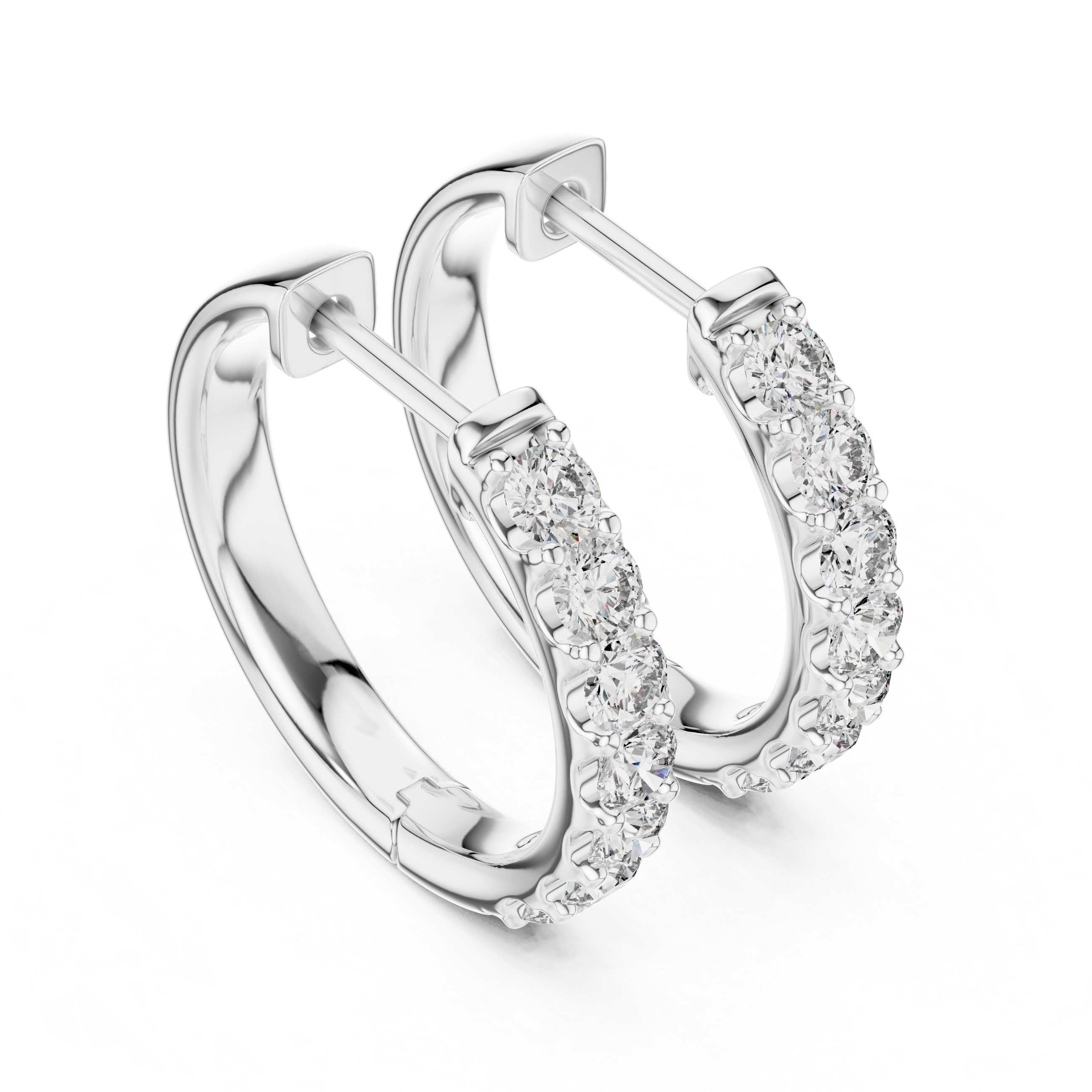 Diamond huggie hoop earrings with round diamonds in U-cut setting