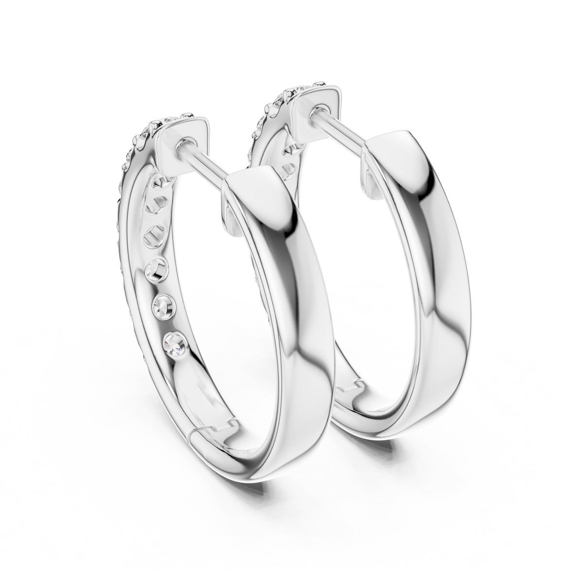 Diamond huggie hoop earrings with round diamonds in U-cut setting