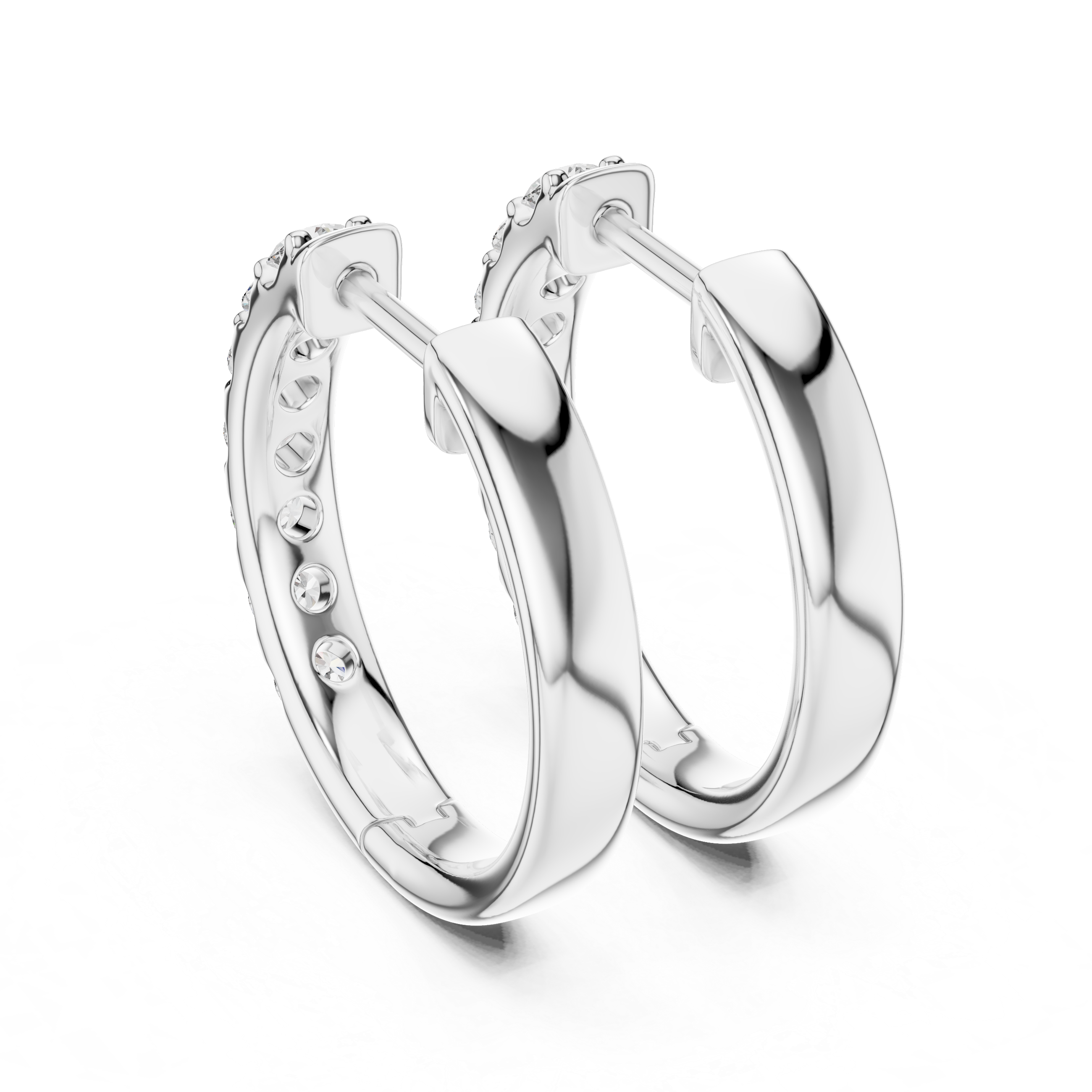 Diamond huggie hoop earrings with round diamonds in U-cut setting