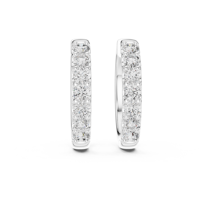 Diamond huggie hoop earrings with round diamonds in U-cut setting