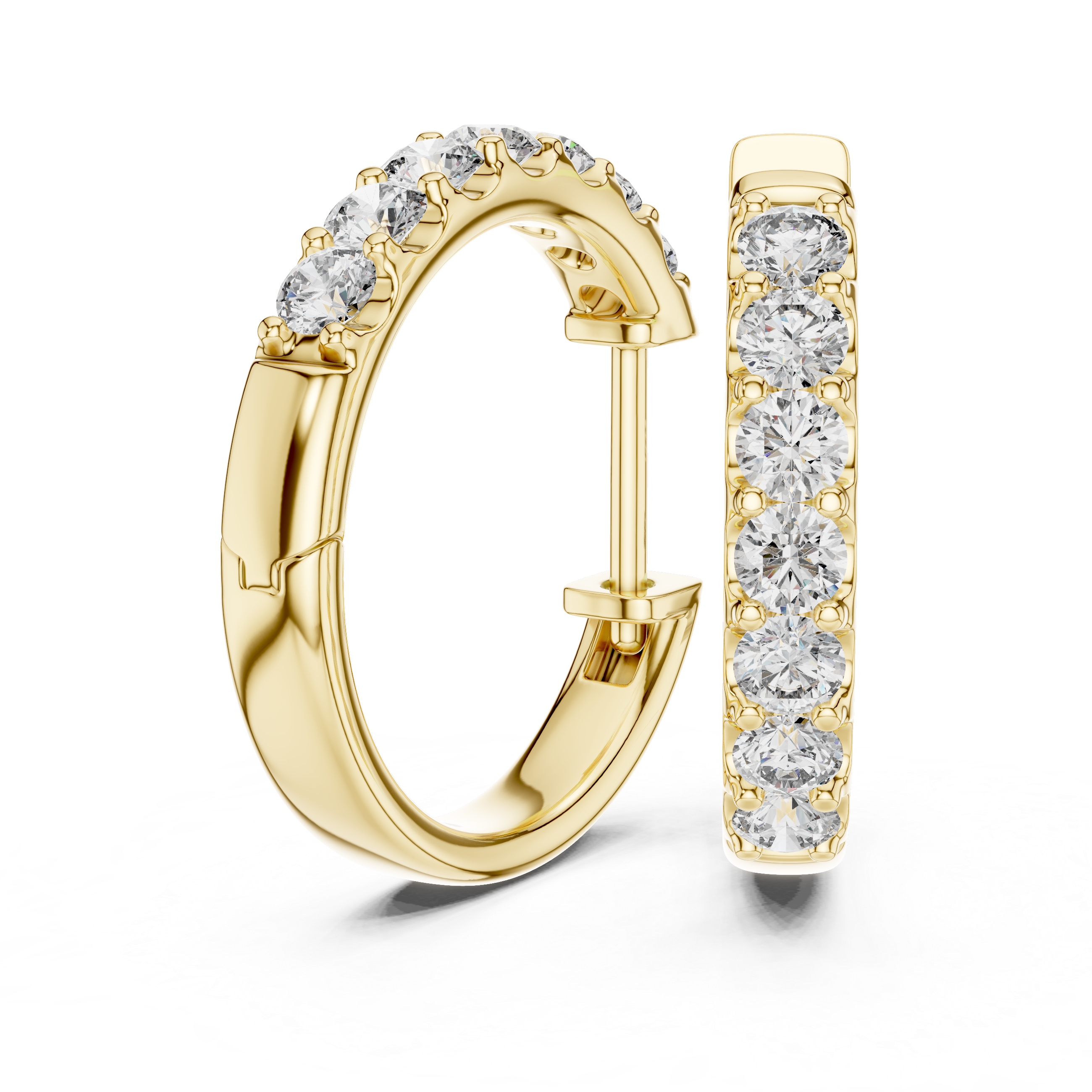 Diamond huggie hoop earrings with round diamonds in U-cut setting