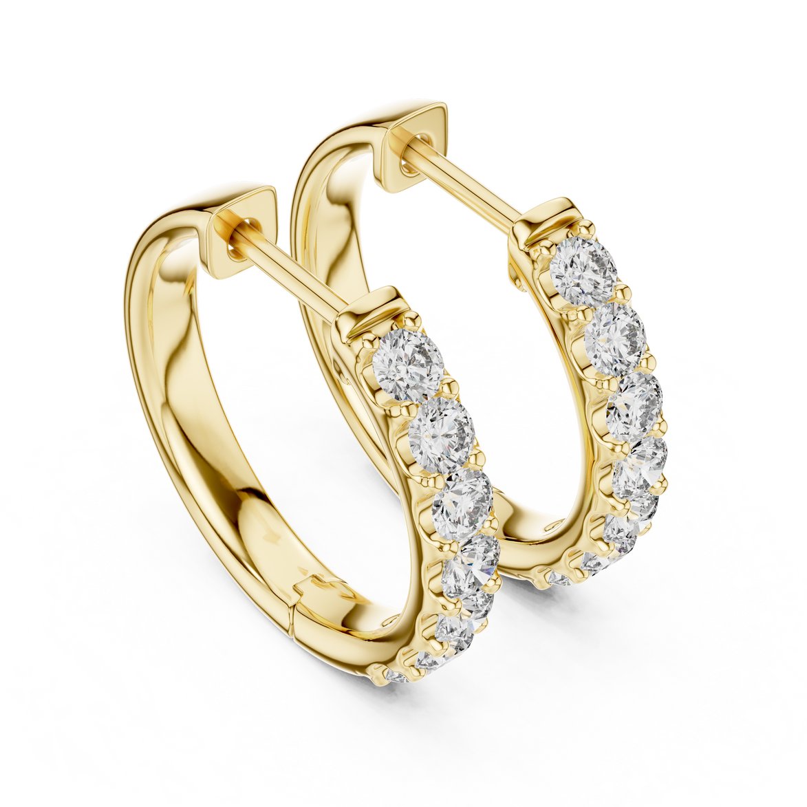 Diamond huggie hoop earrings with round diamonds in U-cut setting