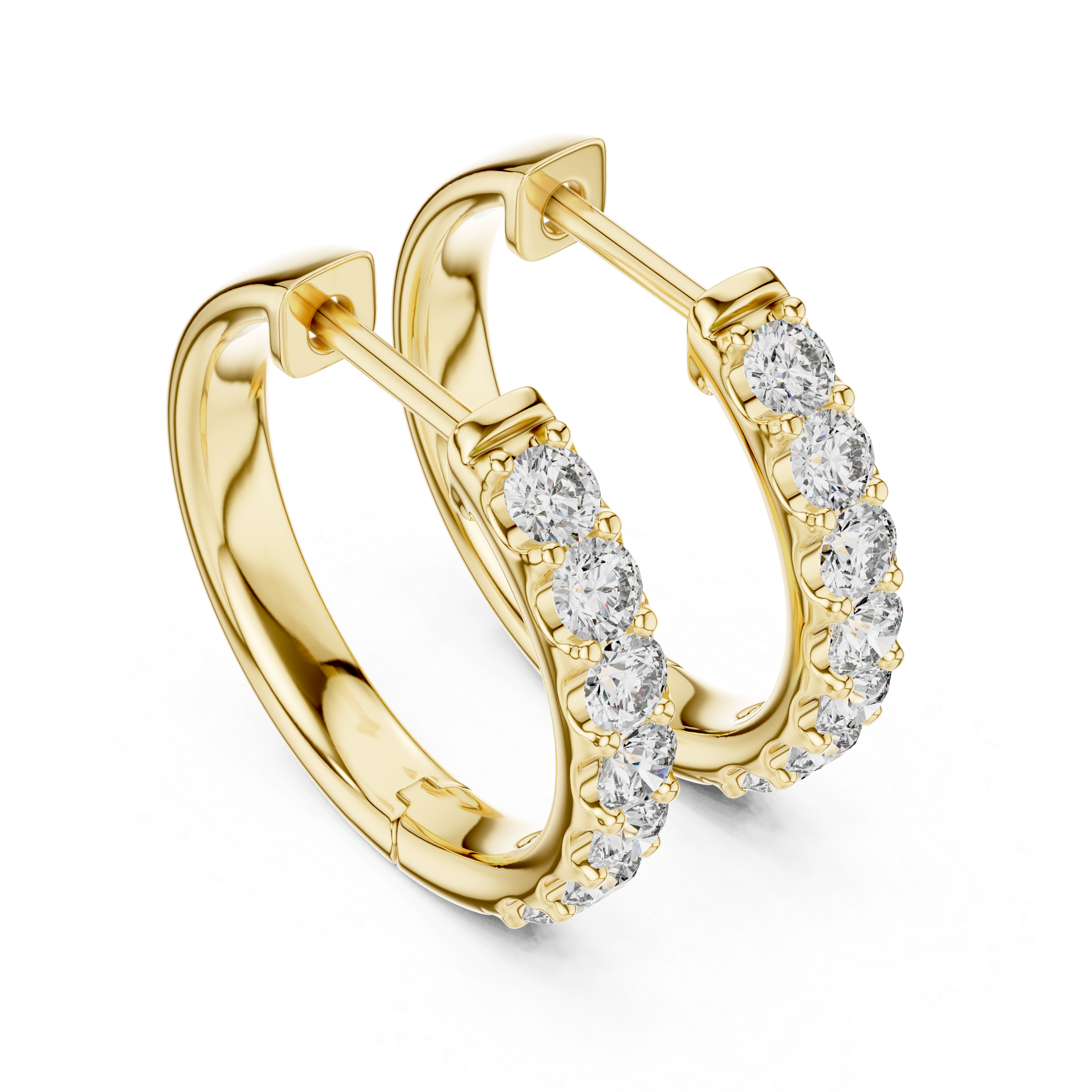 Diamond huggie hoop earrings with round diamonds in U-cut setting