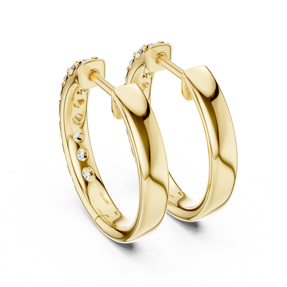 Diamond huggie hoop earrings with round diamonds in U-cut setting