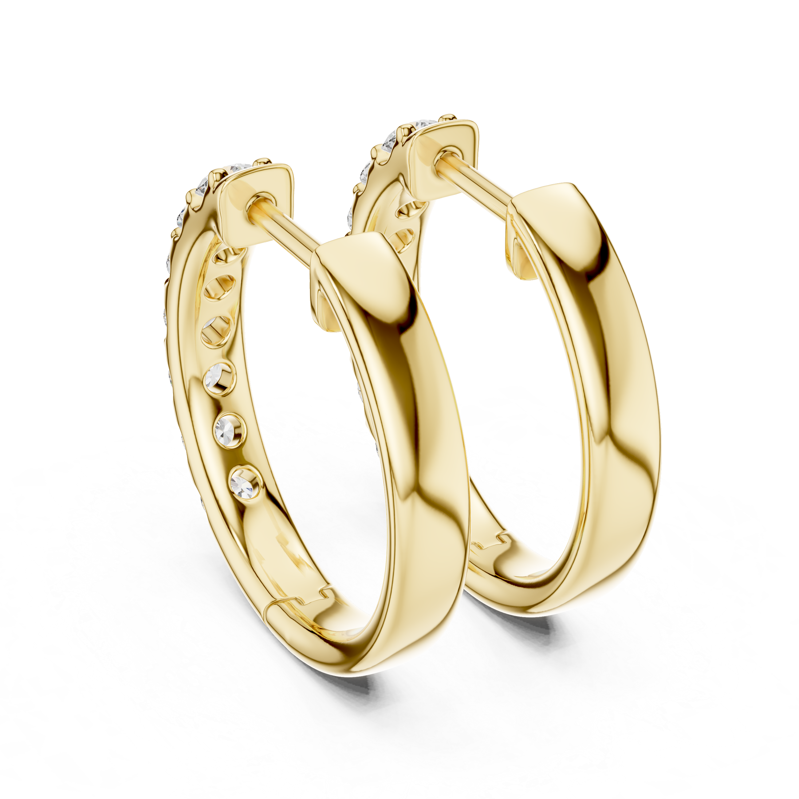 Diamond huggie hoop earrings with round diamonds in U-cut setting