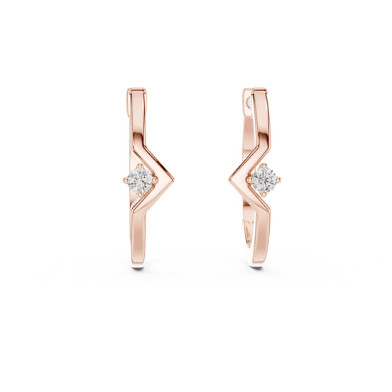 Minimal geometric diamond hoop earrings in polished rose gold finish