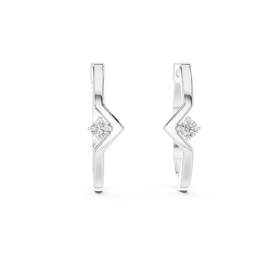 Minimal geometric diamond hoop earrings in polished rose gold finish
