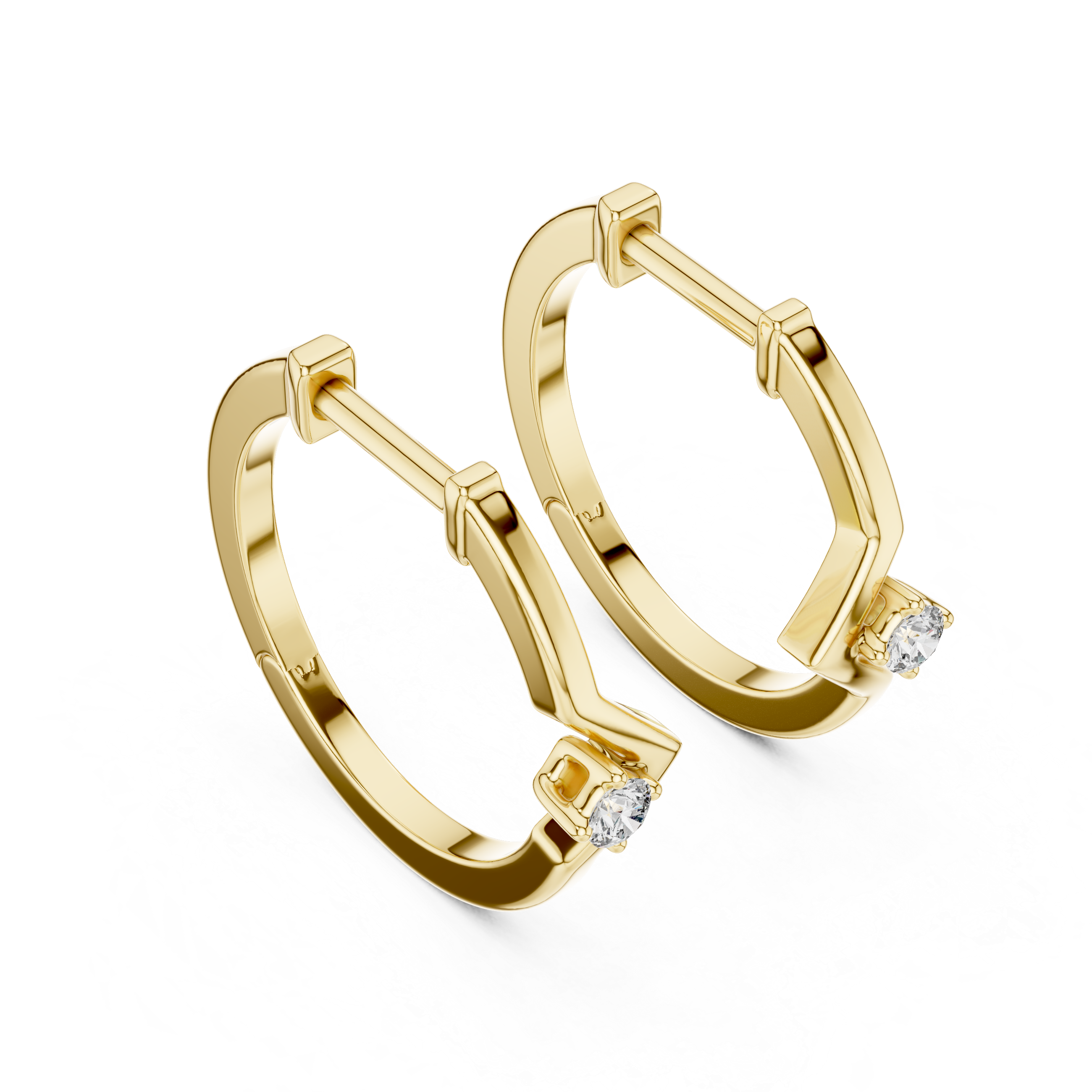 Minimal geometric diamond hoop earrings in polished rose gold finish