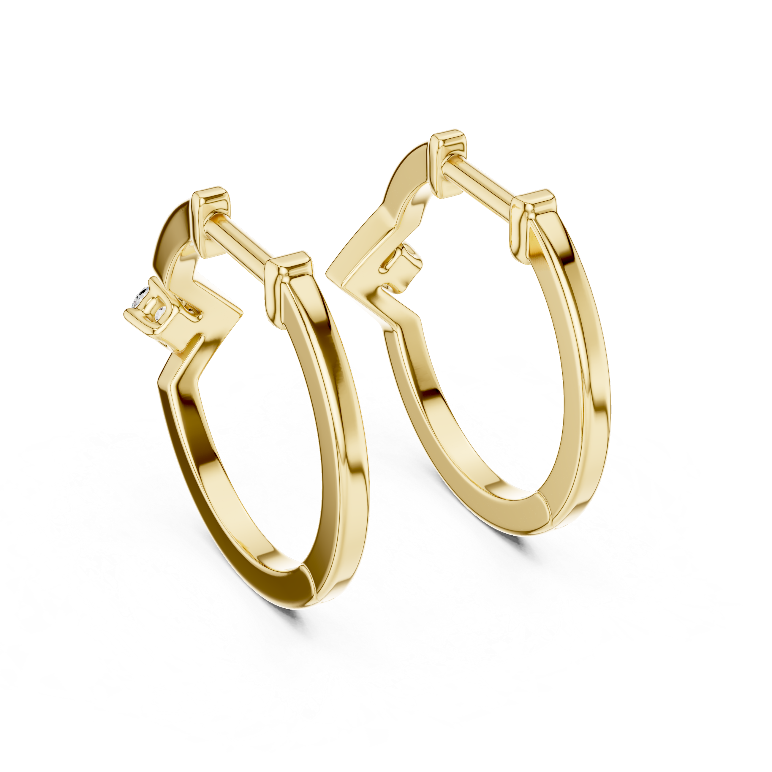 Minimal geometric diamond hoop earrings in polished rose gold finish