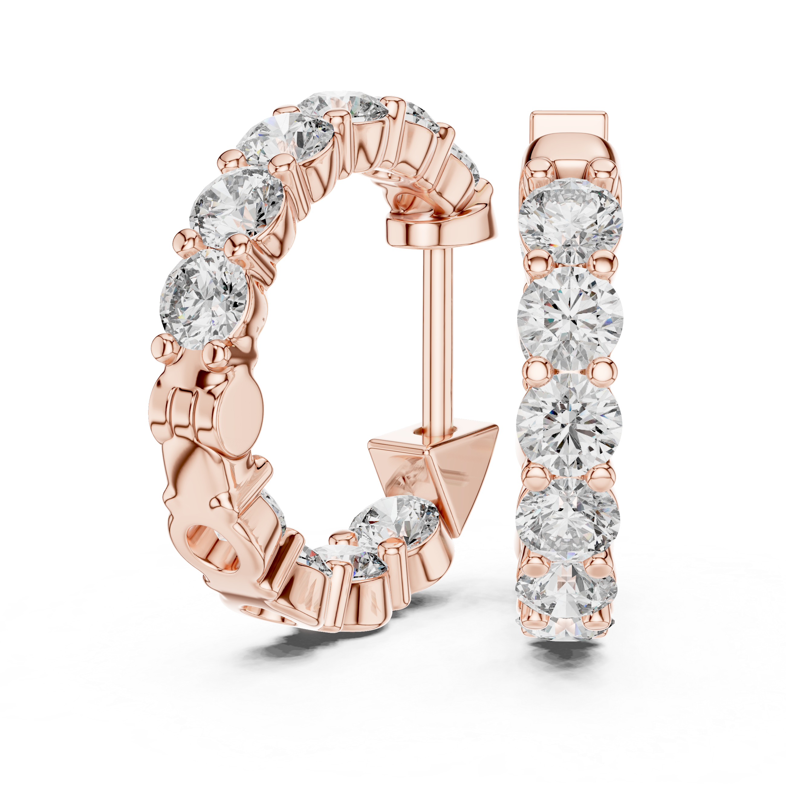 Diamond inside-out hoop earrings with round brilliant diamonds