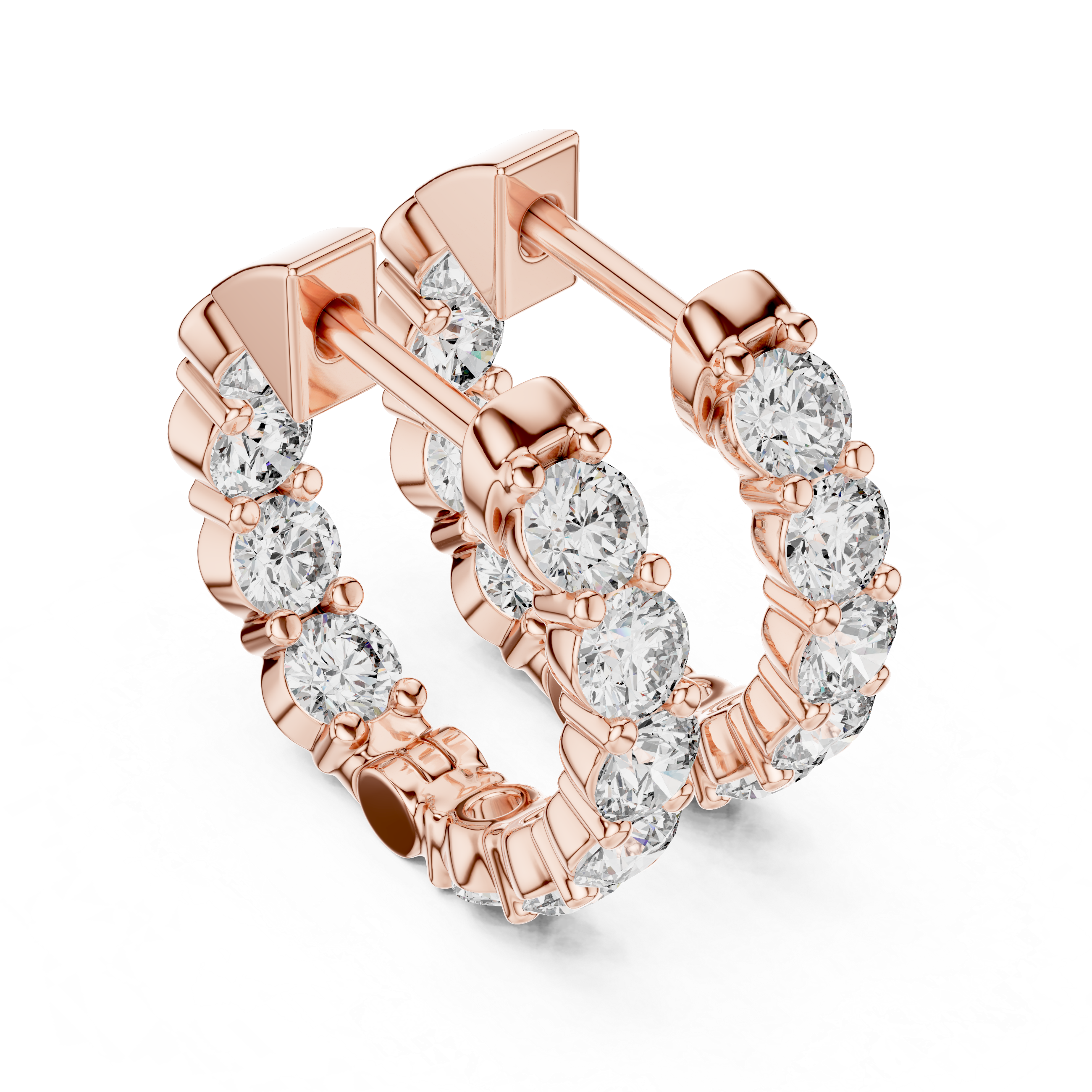 Diamond inside-out hoop earrings with round brilliant diamonds