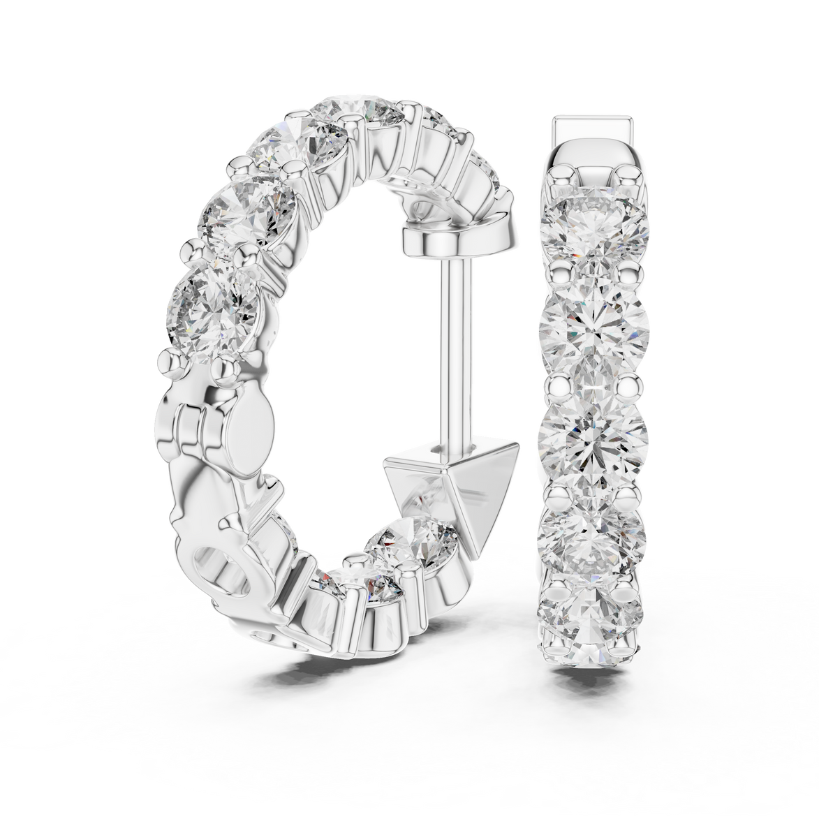 Diamond inside-out hoop earrings with round brilliant diamonds