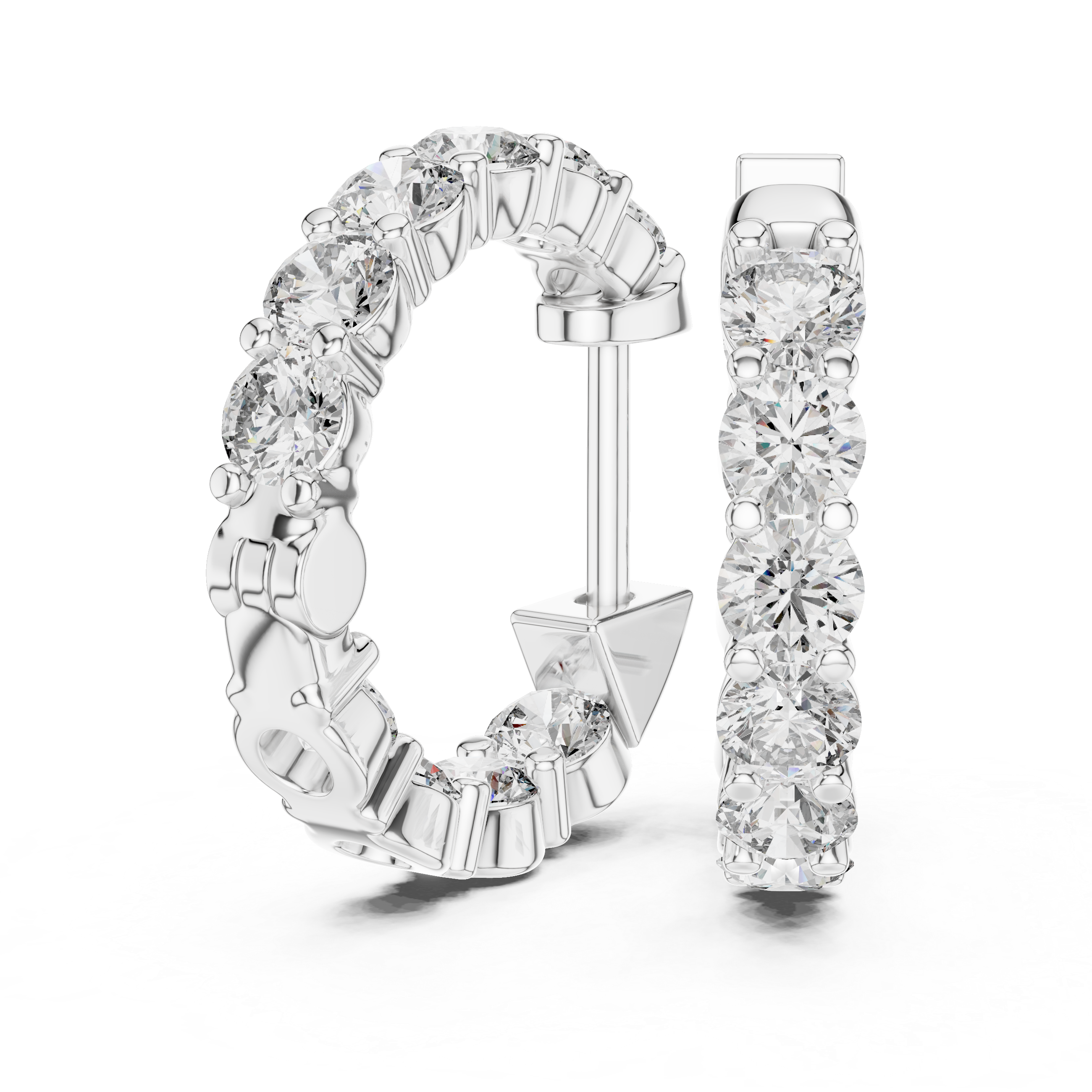 Diamond inside-out hoop earrings with round brilliant diamonds