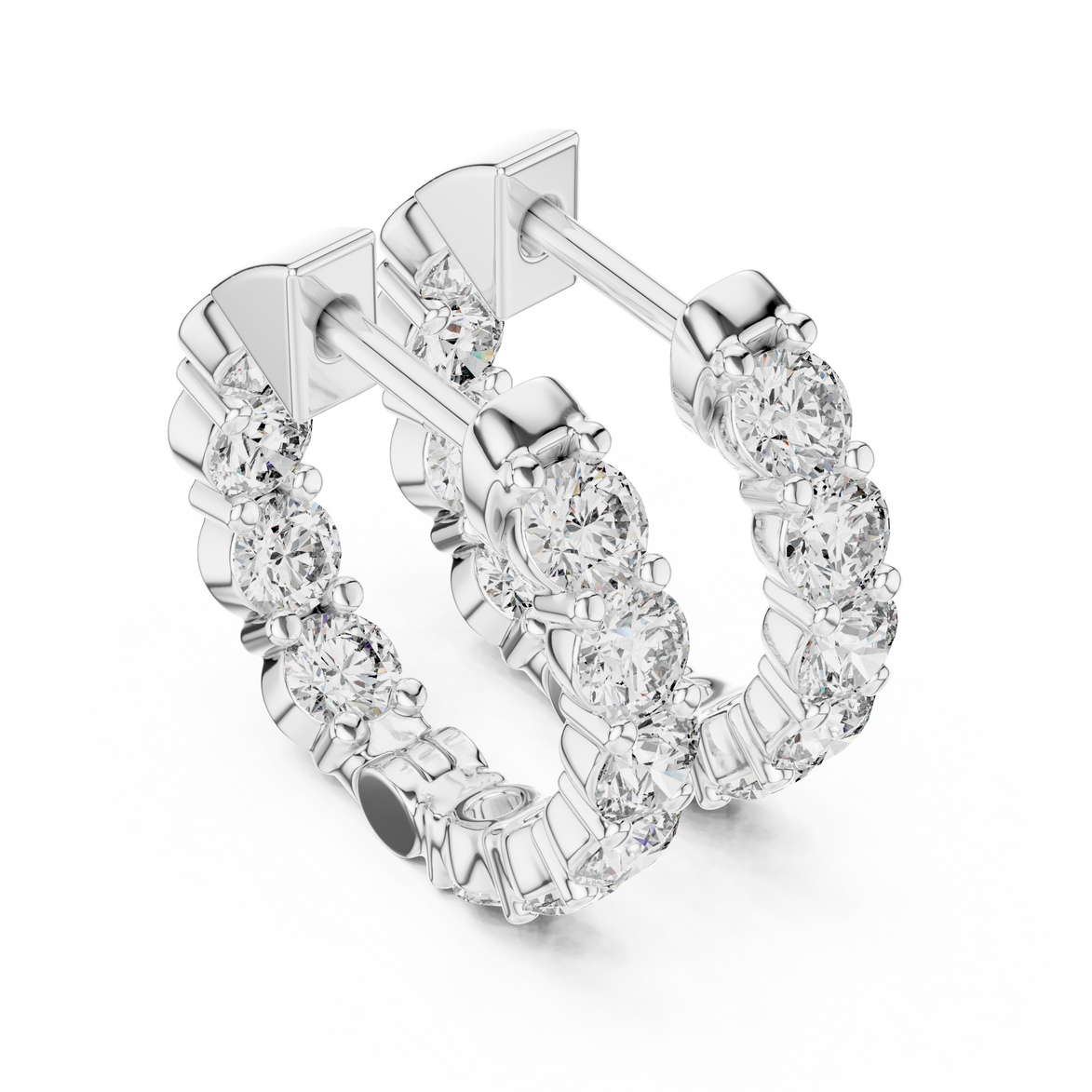 Diamond inside-out hoop earrings with round brilliant diamonds
