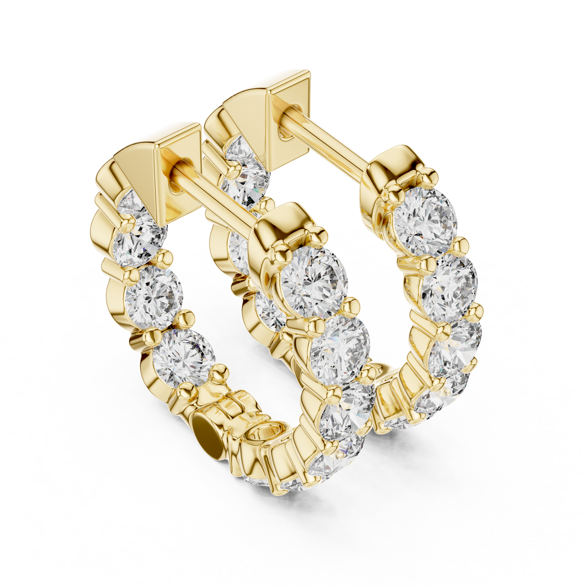 Diamond inside-out hoop earrings with round brilliant diamonds