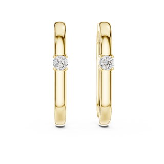 Front view of Luna Solitaire diamond hoop earrings in yellow gold 