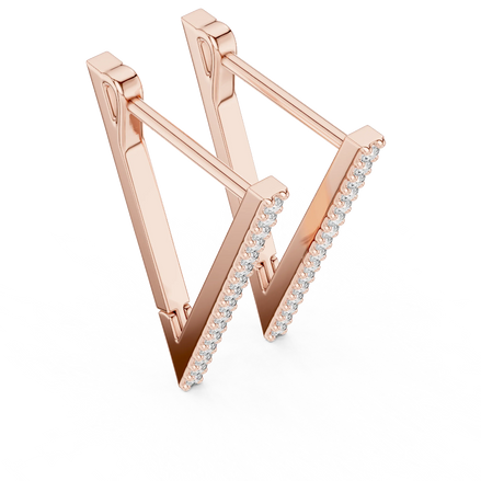 Side profile of rose gold minimal round diamond bar climber earrings.