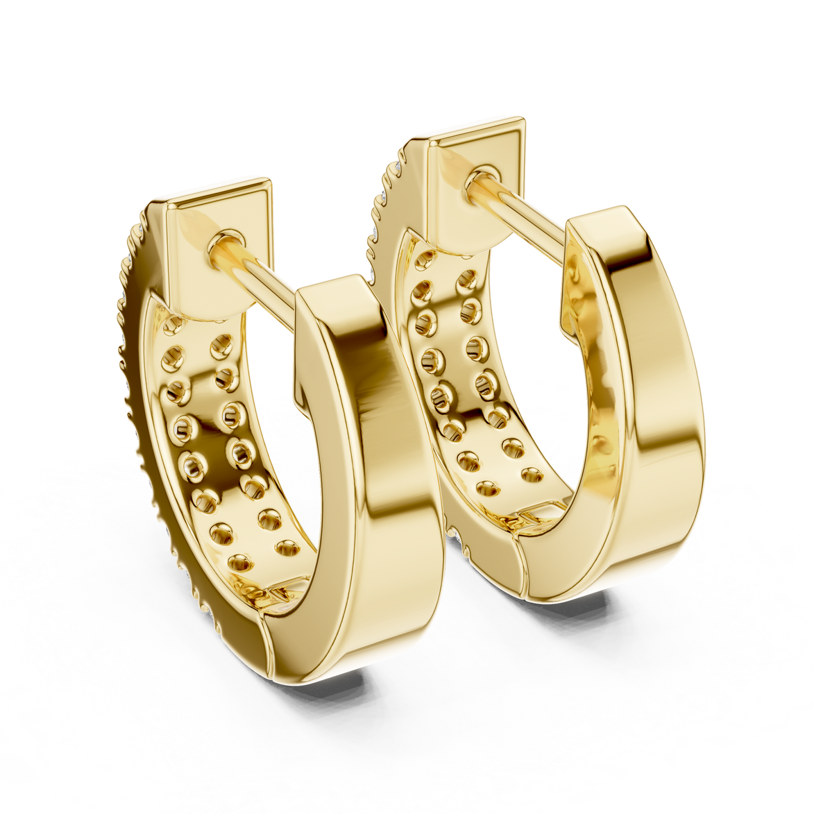 Gold diamond huggie hoop earrings for women