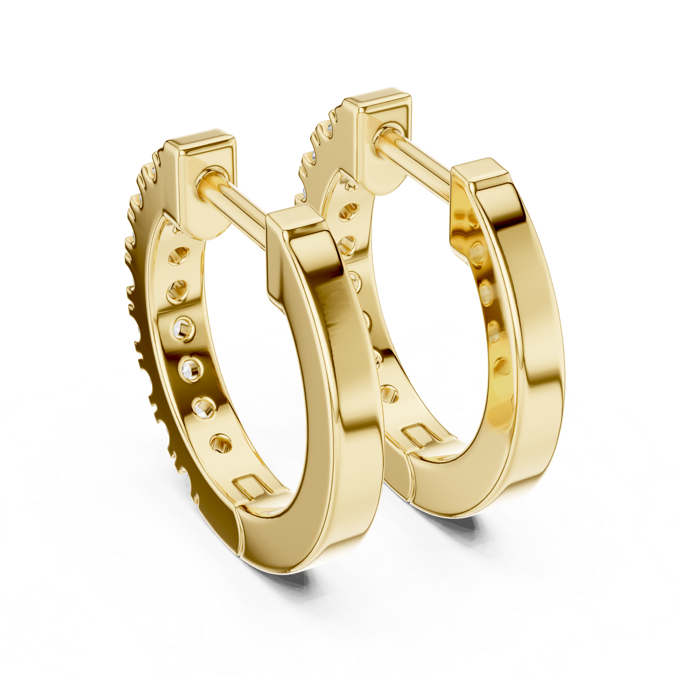 Small gold diamond huggie hoop earrings for women