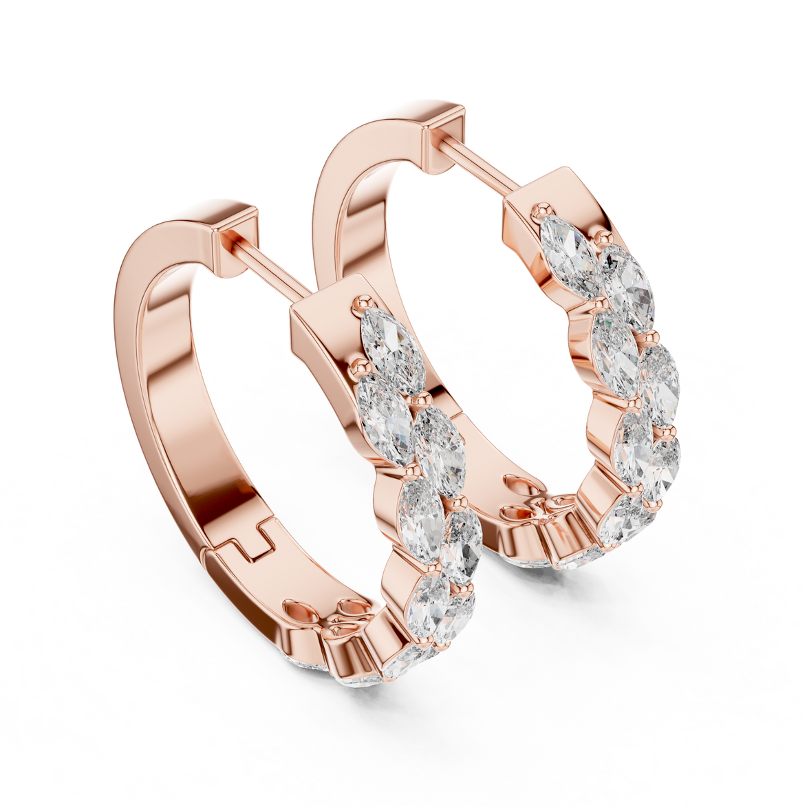 Gold marquise diamond hoop earrings for women