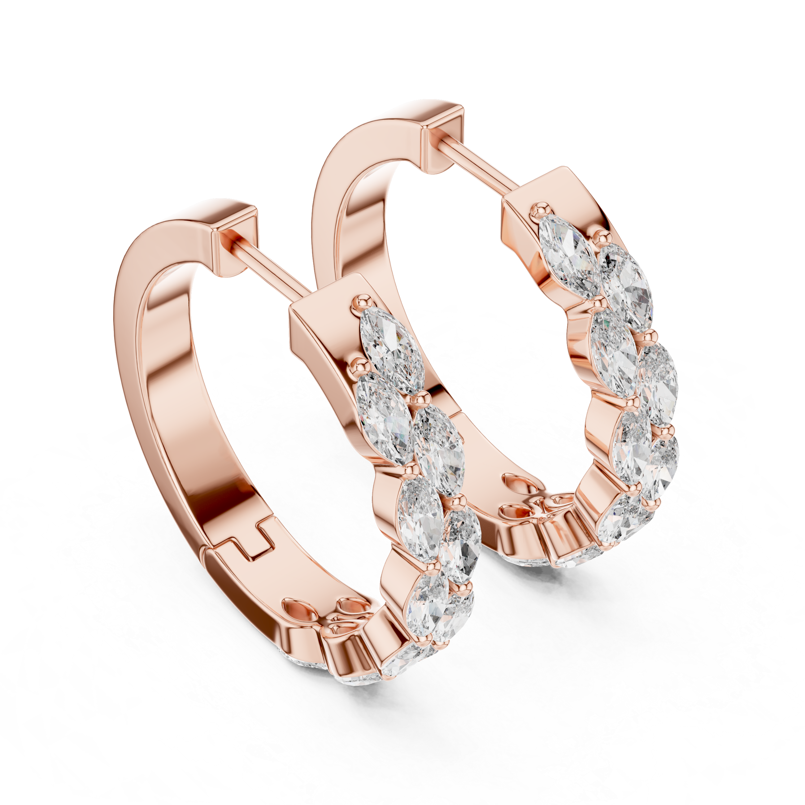 Gold marquise diamond hoop earrings for women