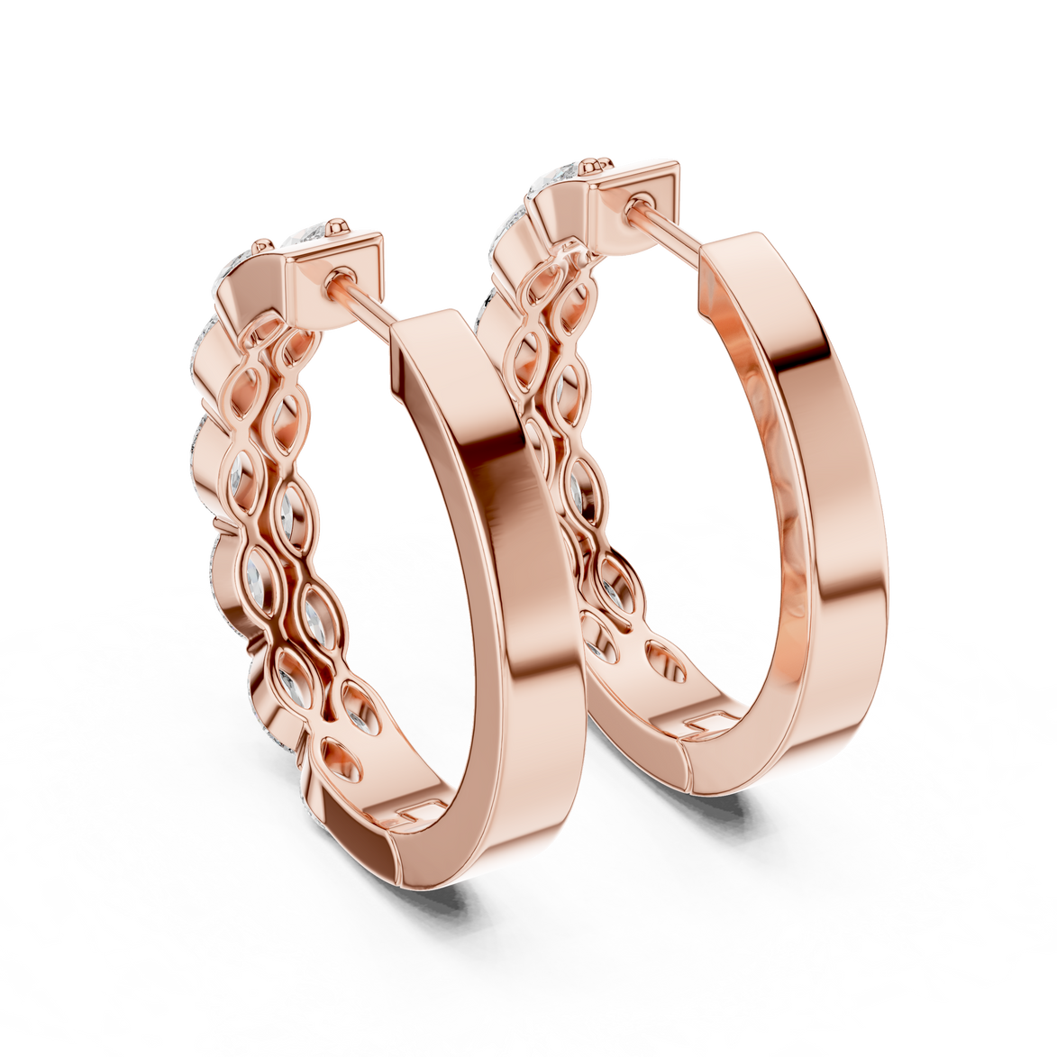 Gold marquise diamond hoop earrings for women