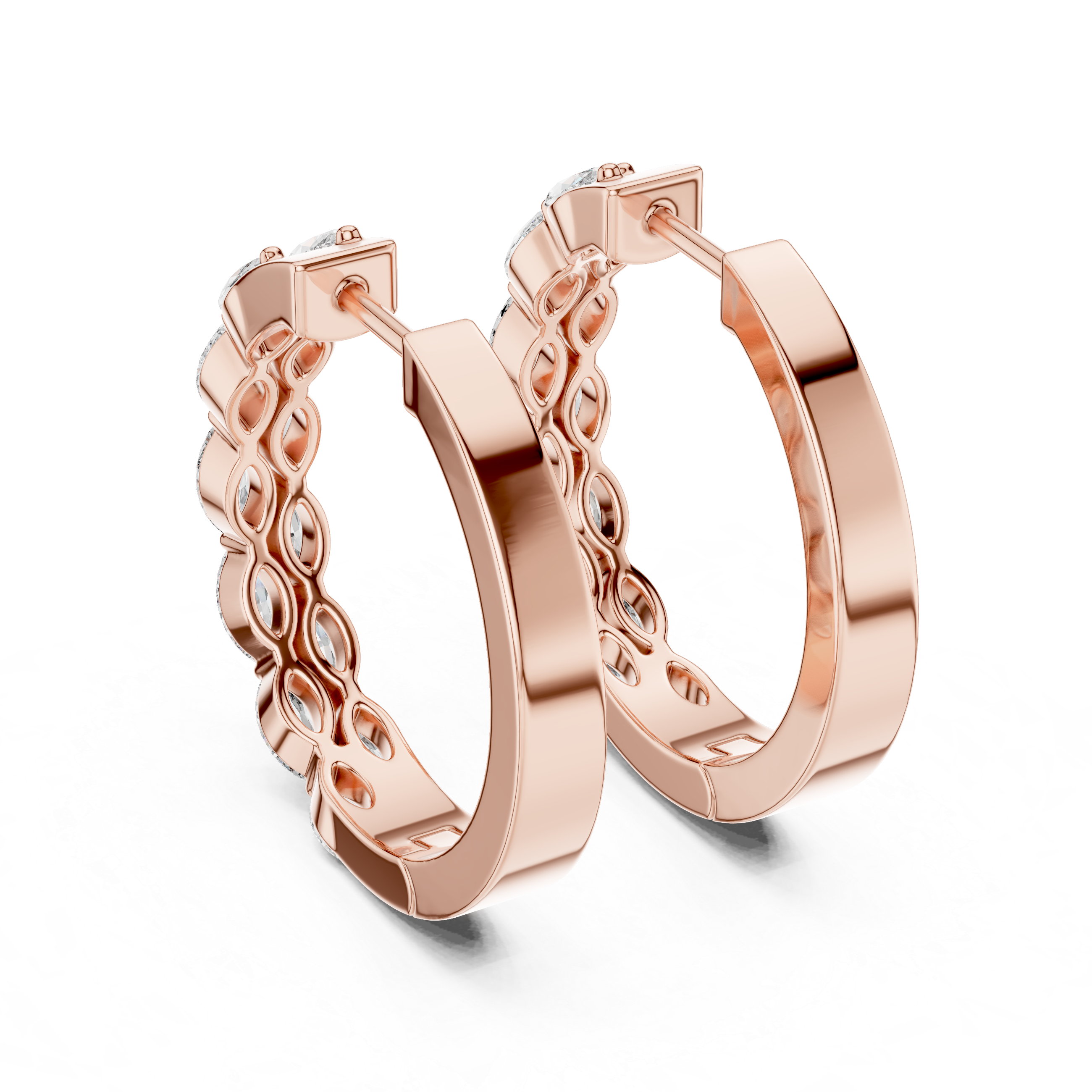 Gold marquise diamond hoop earrings for women