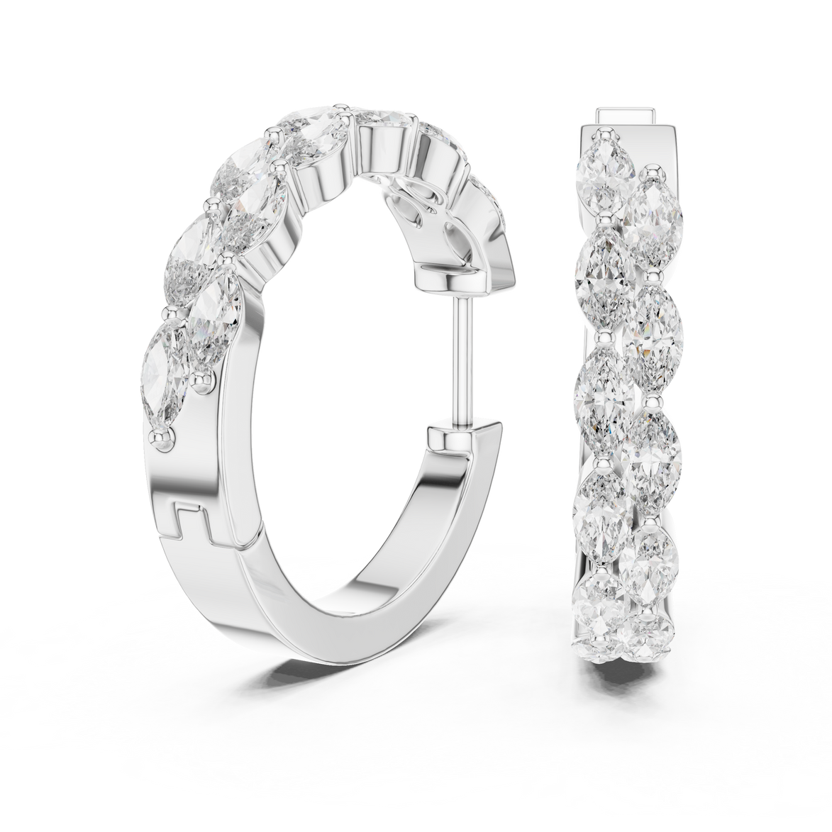 Gold marquise diamond hoop earrings for women