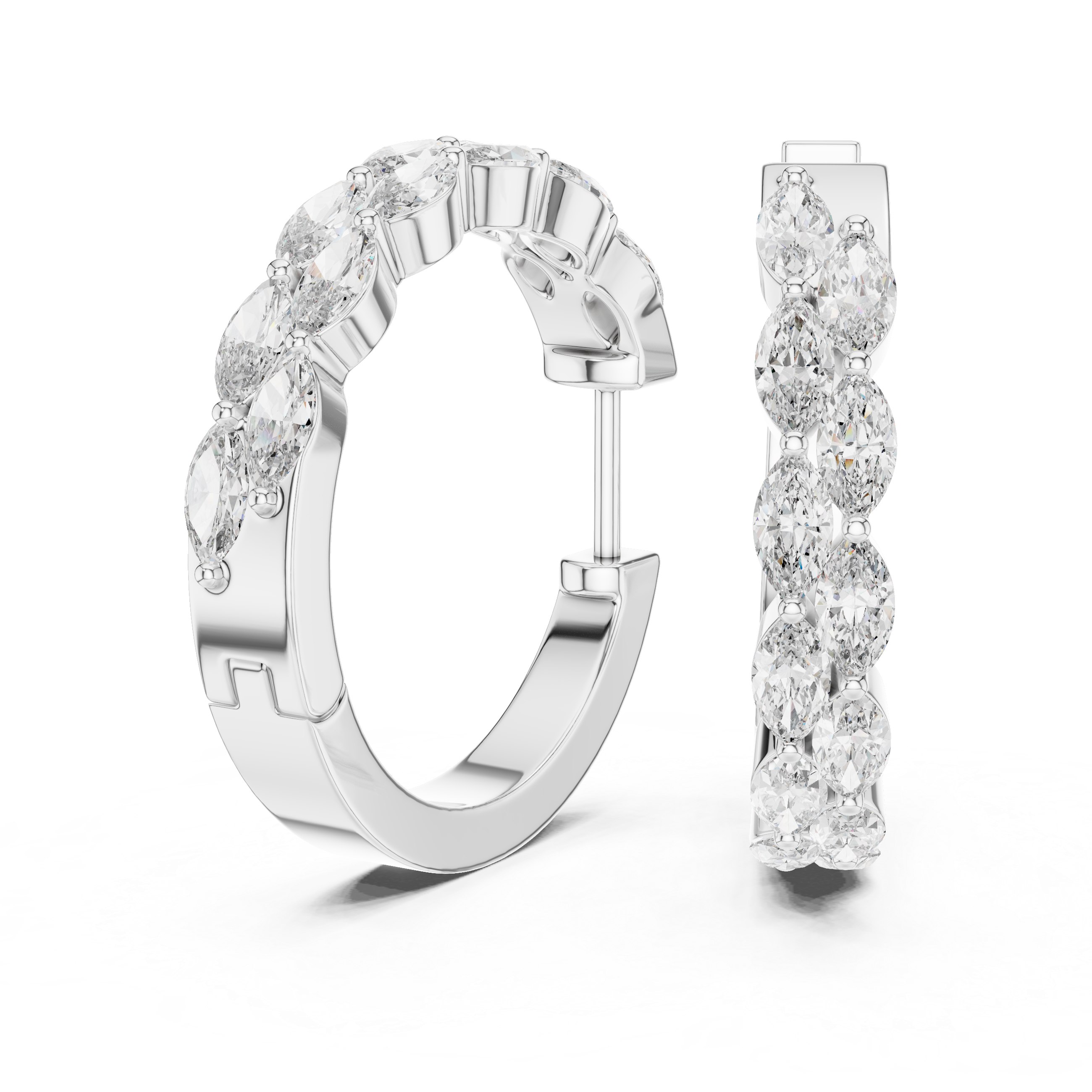 Gold marquise diamond hoop earrings for women