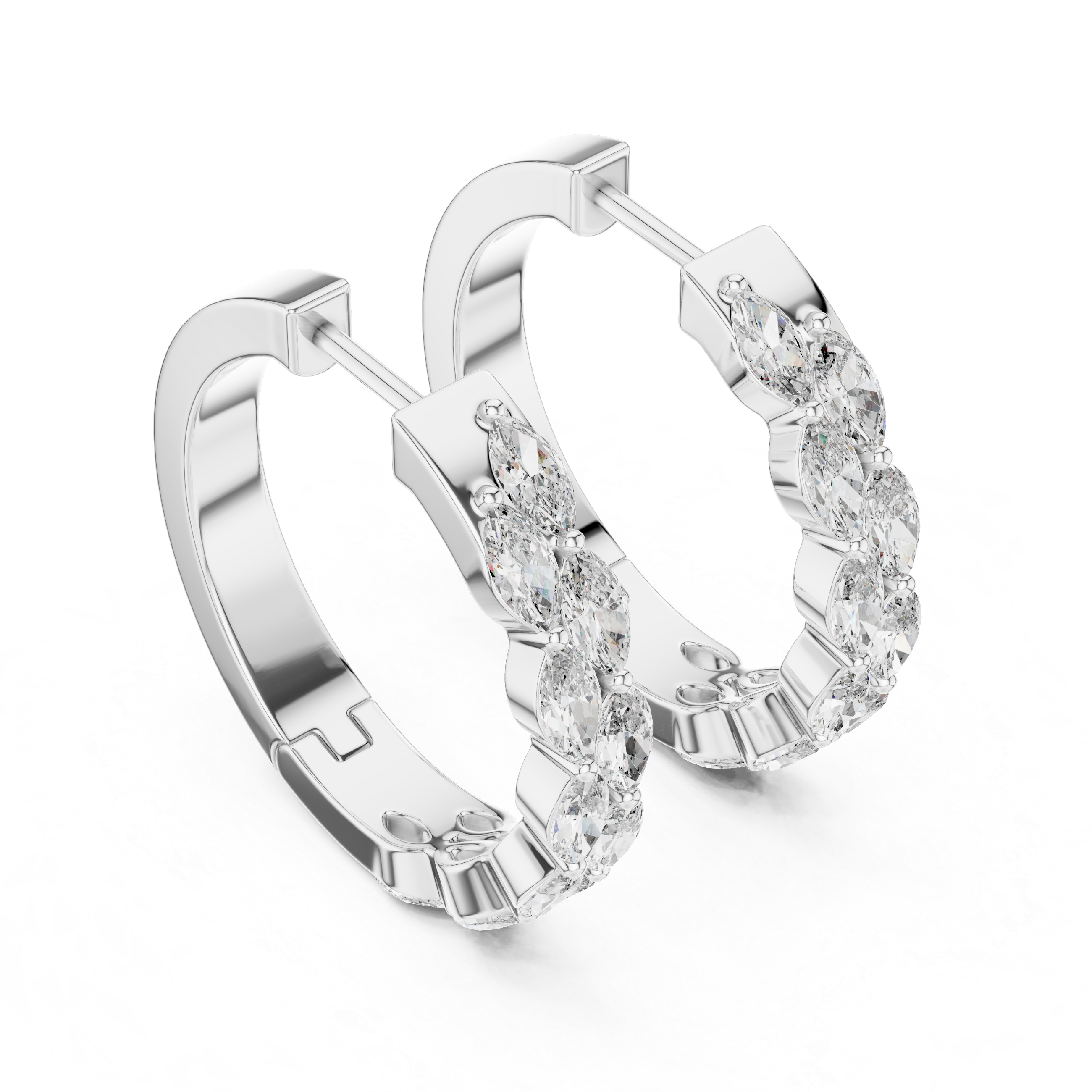 Gold marquise diamond hoop earrings for women