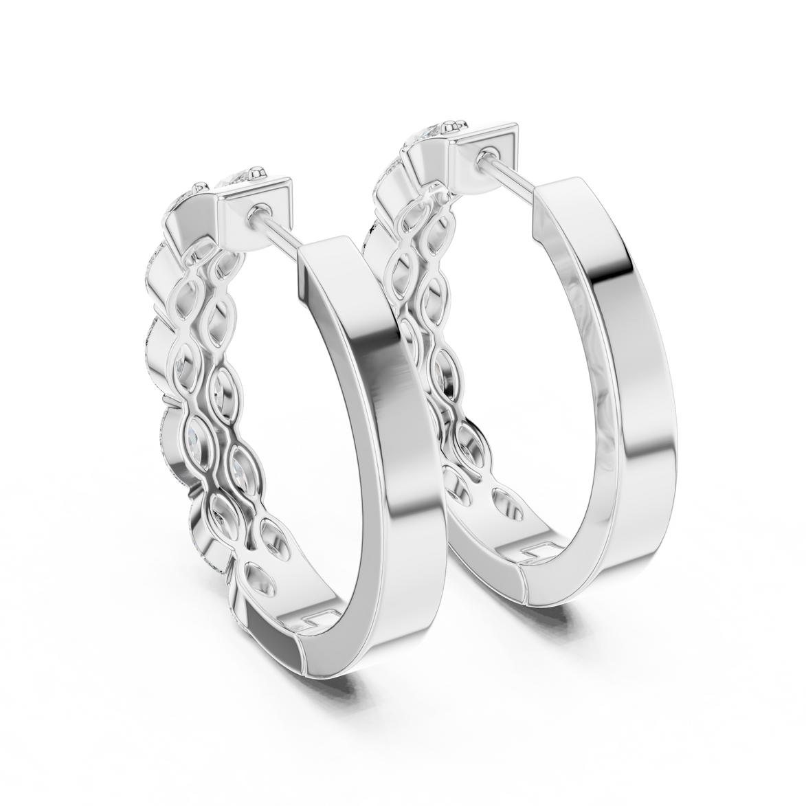 Gold marquise diamond hoop earrings for women
