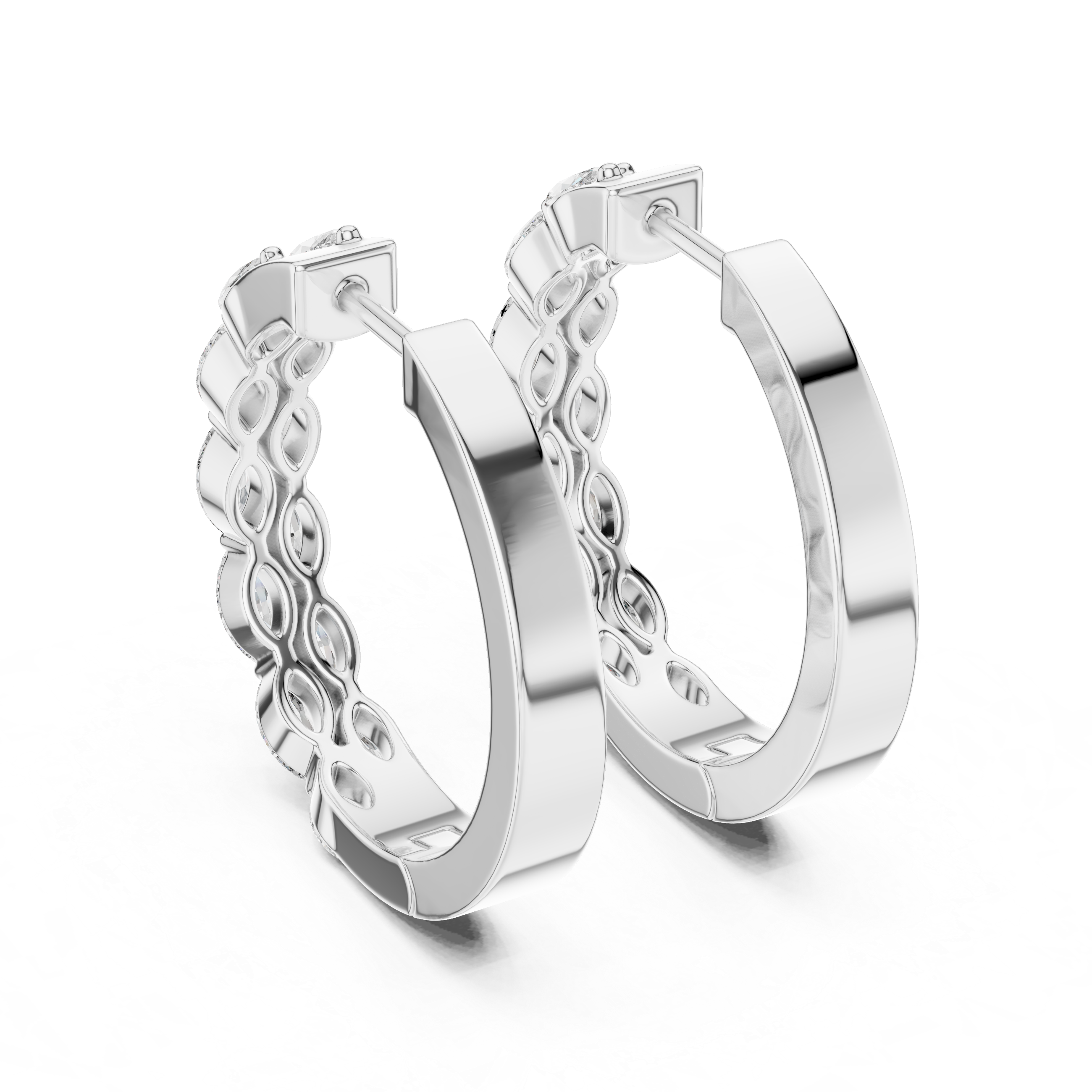 Gold marquise diamond hoop earrings for women