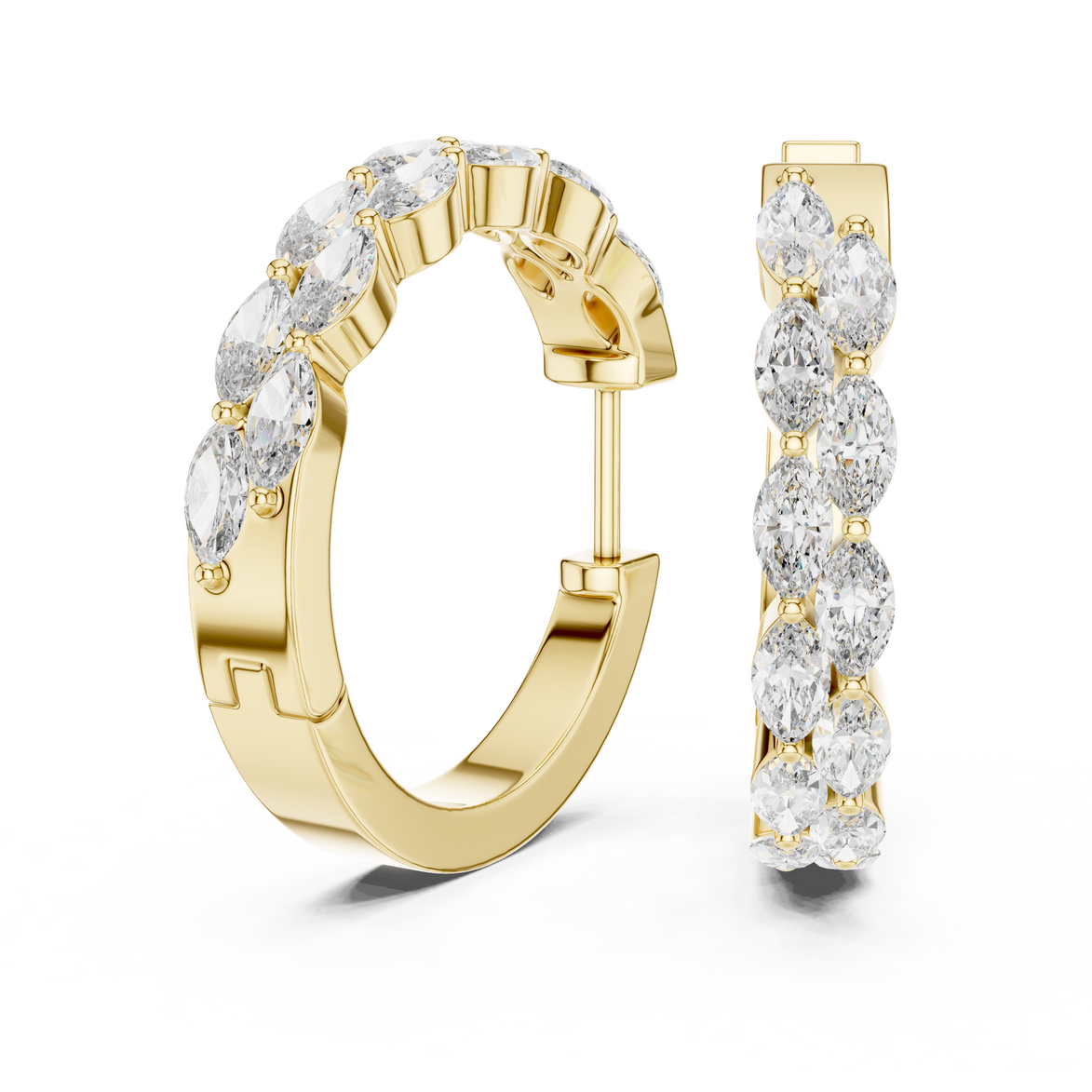 Gold marquise diamond hoop earrings for women