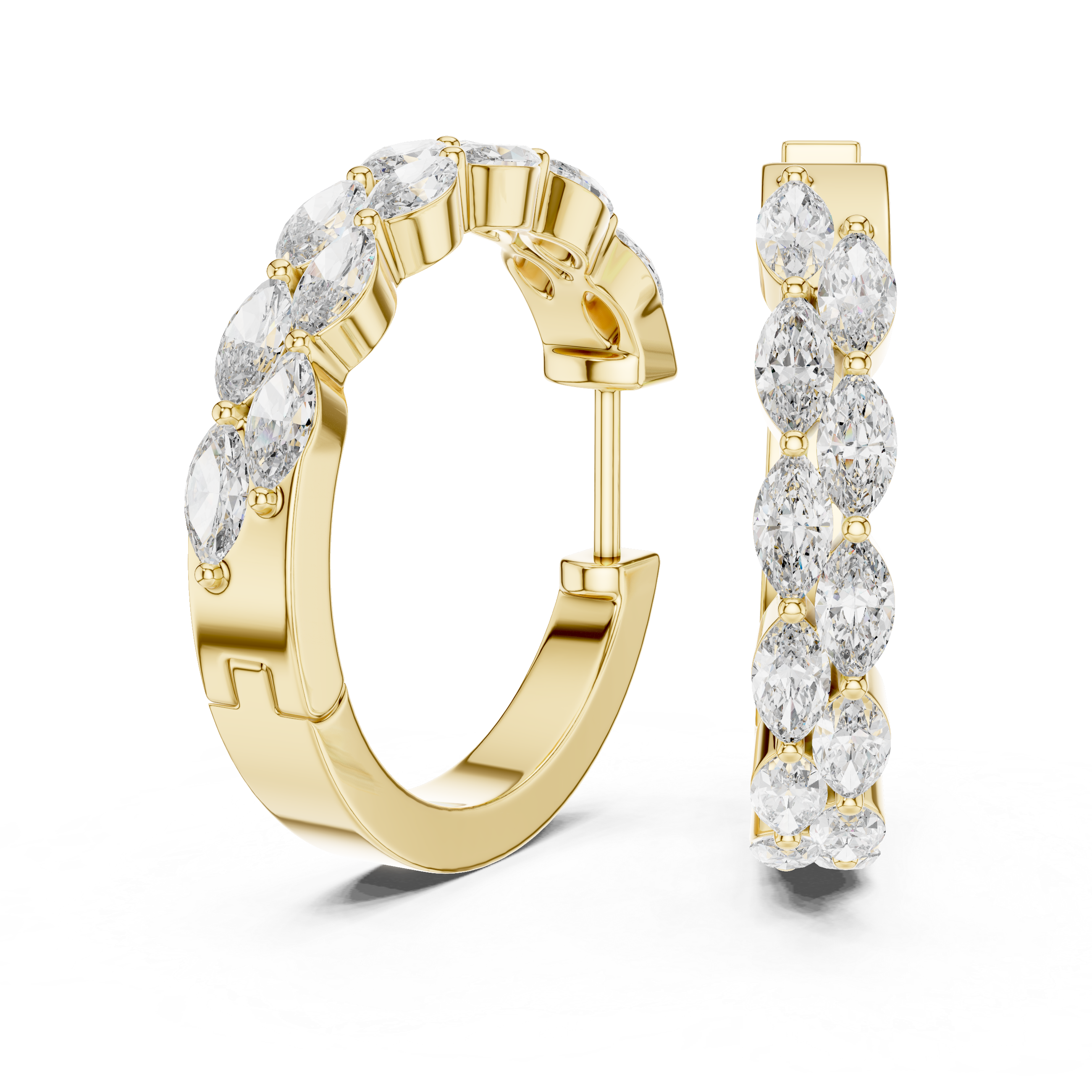 Gold marquise diamond hoop earrings for women