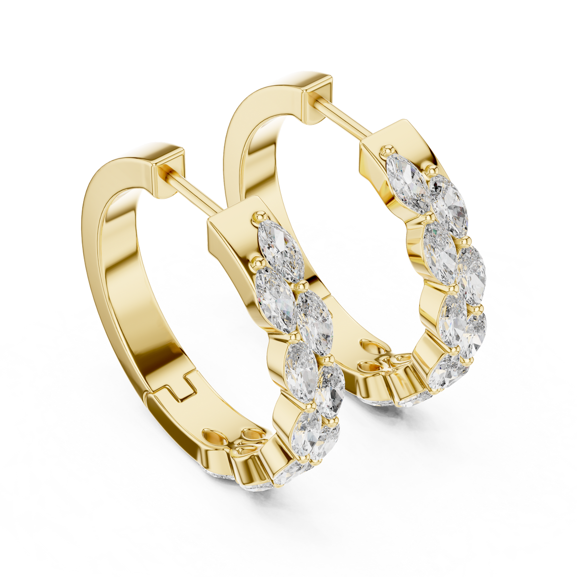 Gold marquise diamond hoop earrings for women
