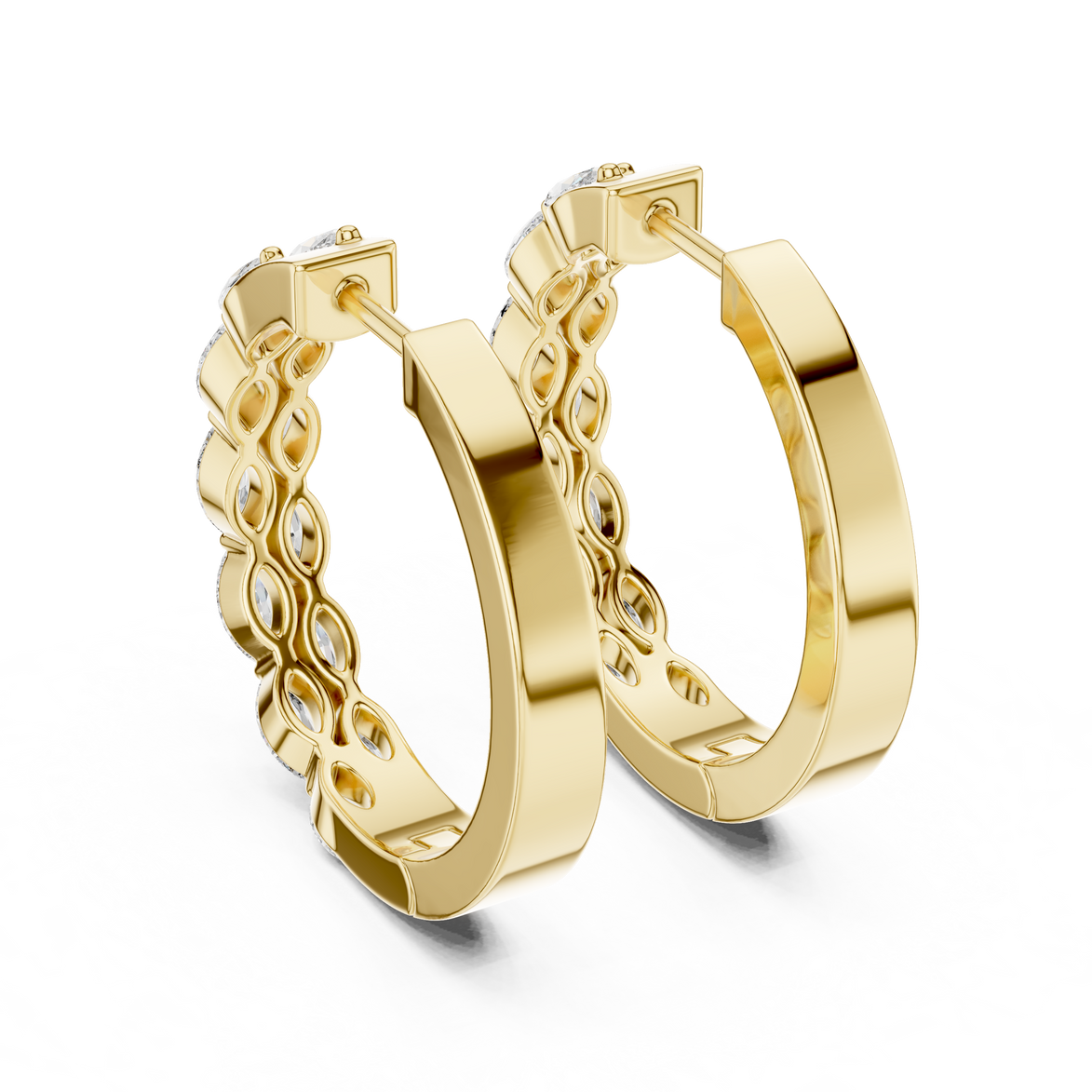 Gold marquise diamond hoop earrings for women