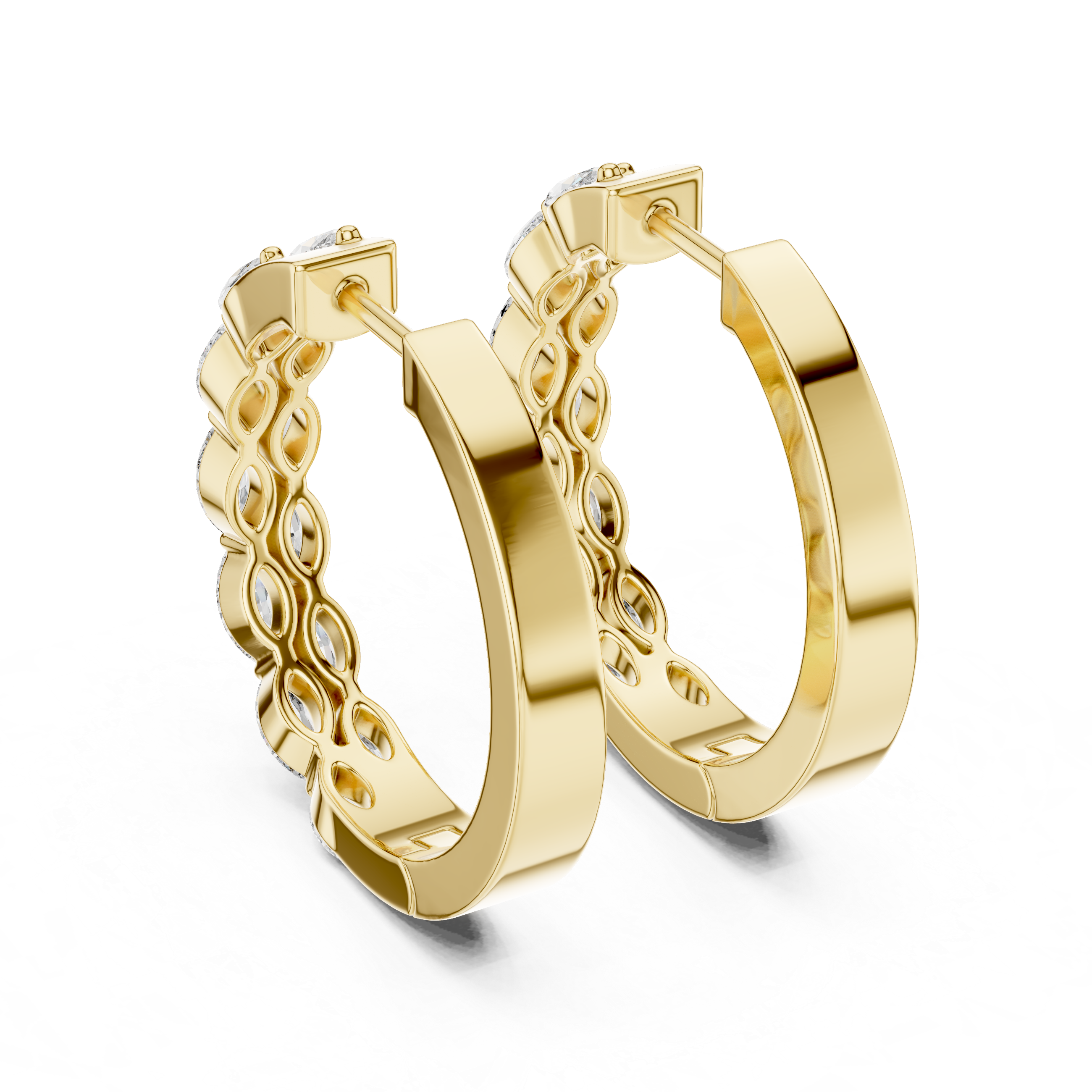 Gold marquise diamond hoop earrings for women