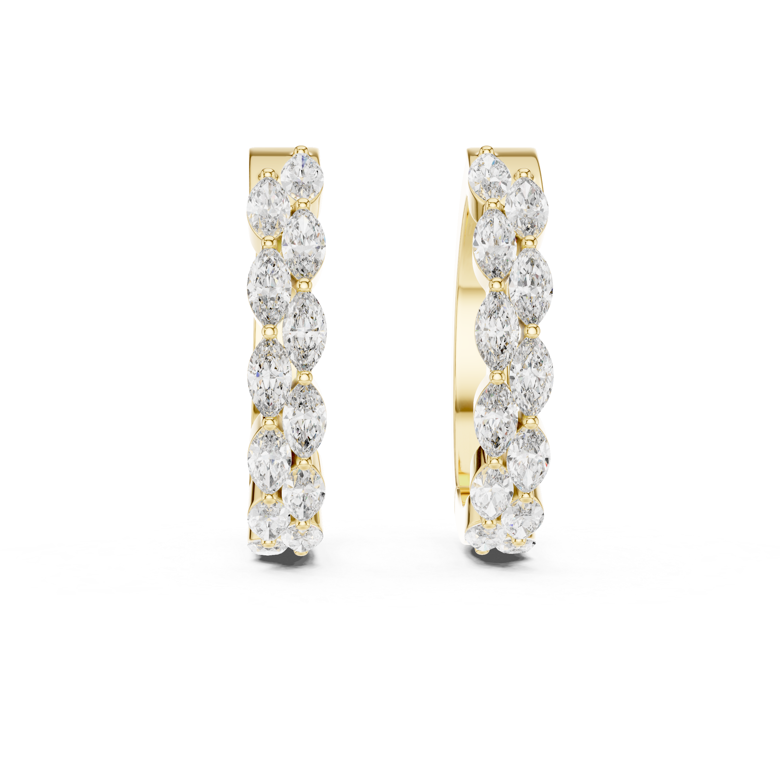 Gold marquise diamond hoop earrings for women