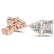 Heart and emerald cut diamond stud earrings in rose gold finish
