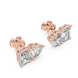 Heart and emerald cut diamond stud earrings in rose gold finish