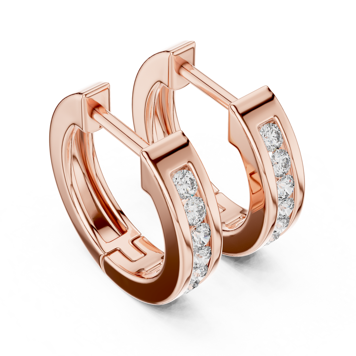 Gold diamond huggie hoop earrings for women