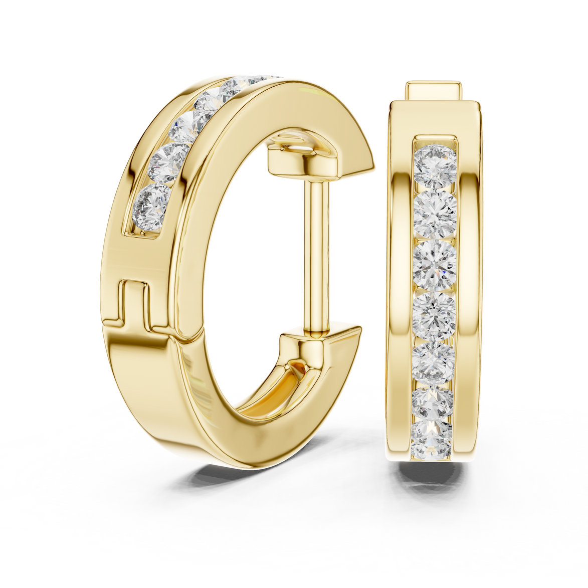 Gold diamond huggie hoop earrings for women
