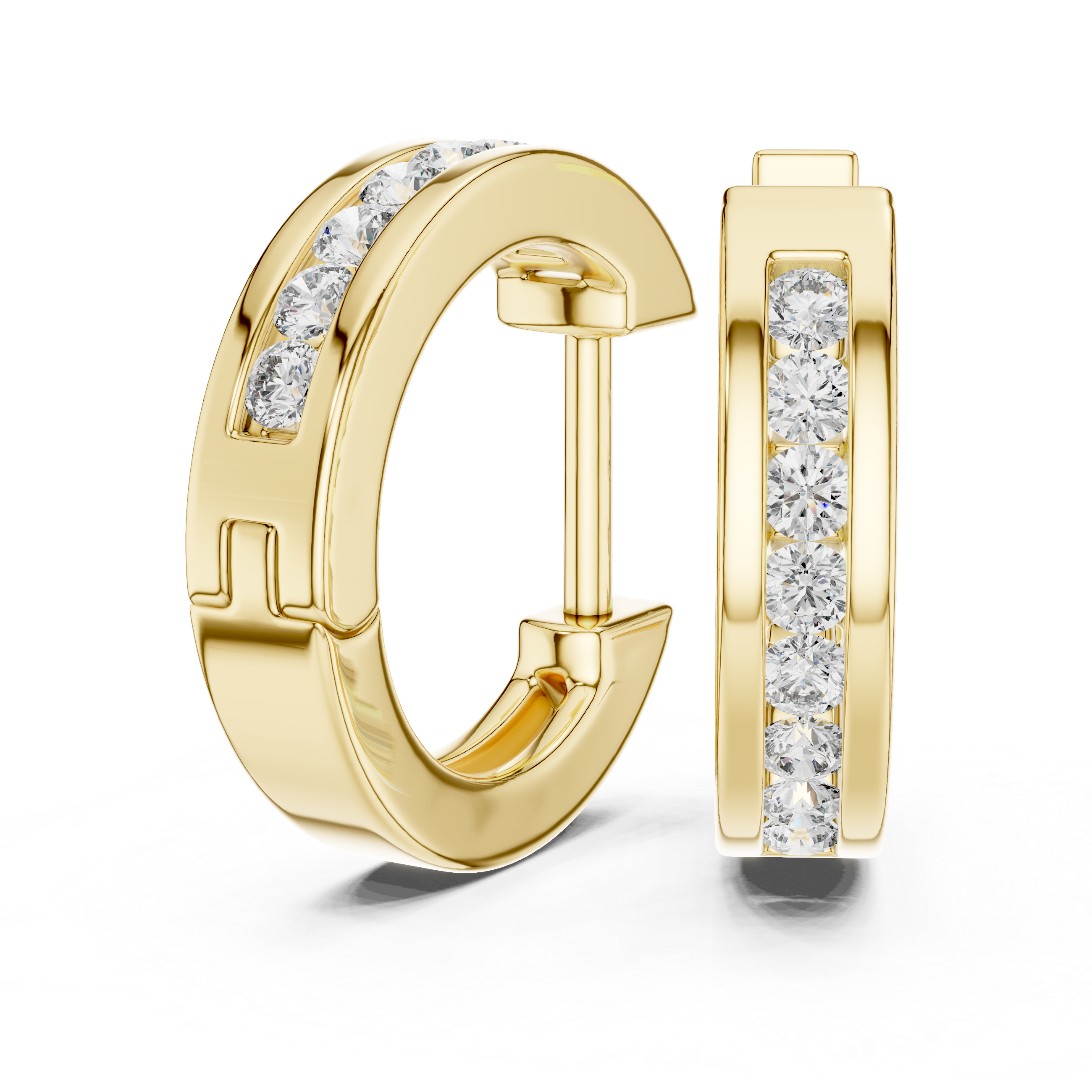 Gold diamond huggie hoop earrings for women
