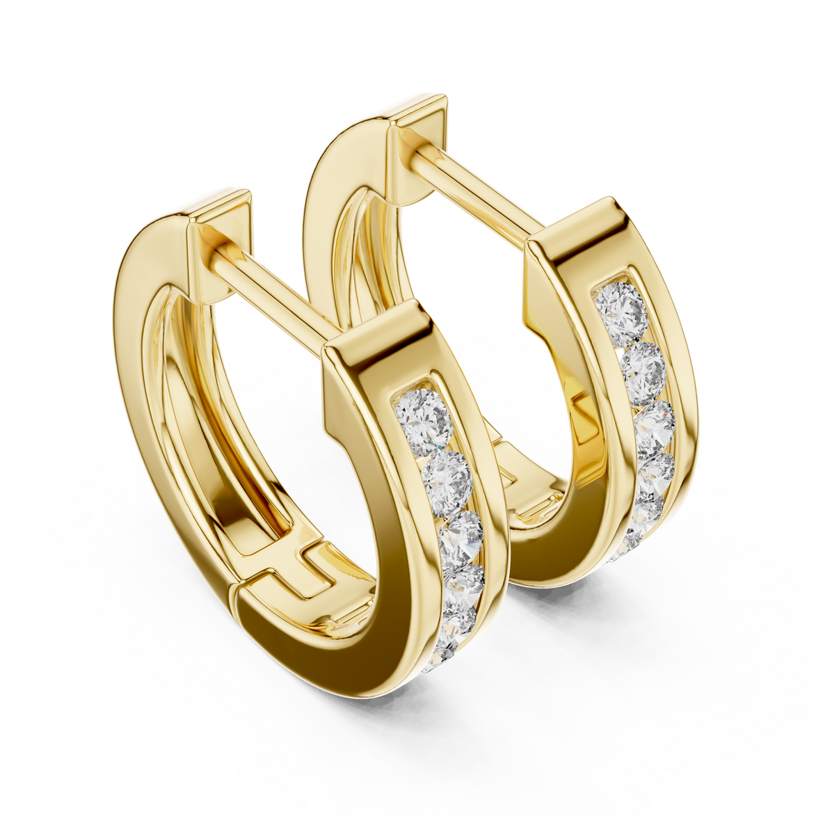 Gold diamond huggie hoop earrings for women